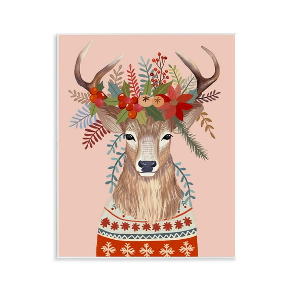 Stupell Industries Festive Berries Reindeer Wall Plaque Art design by Mia Charro, 14 x 11