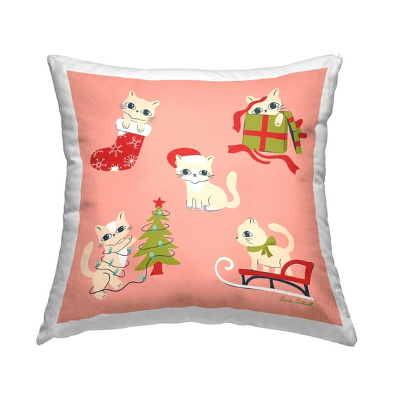 Stupell Industries Festive Cats Cute Holidays Decorative Printed Throw Pillow, 18 x 18