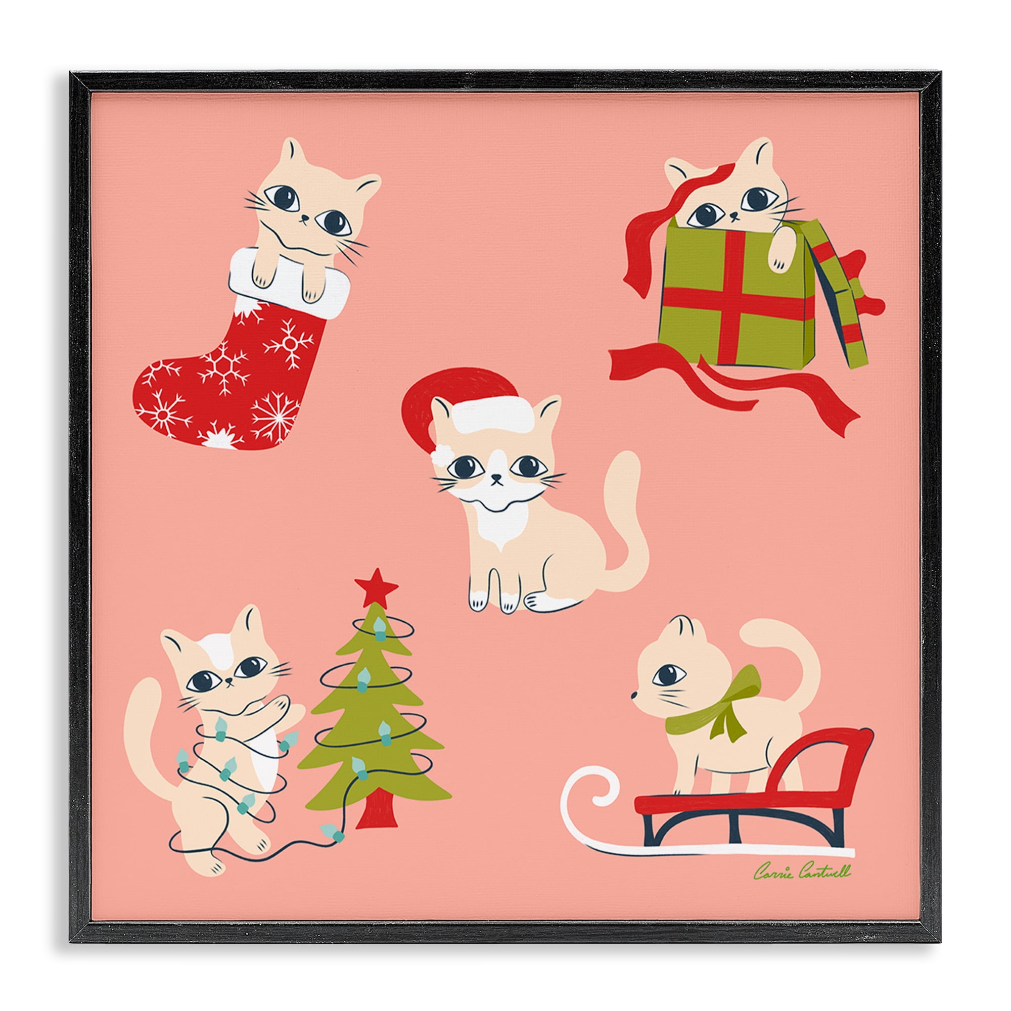Stupell Industries Festive Cats Cute Holidays Holiday Painting Black Framed Art Prints Wall Art, 12 x 12