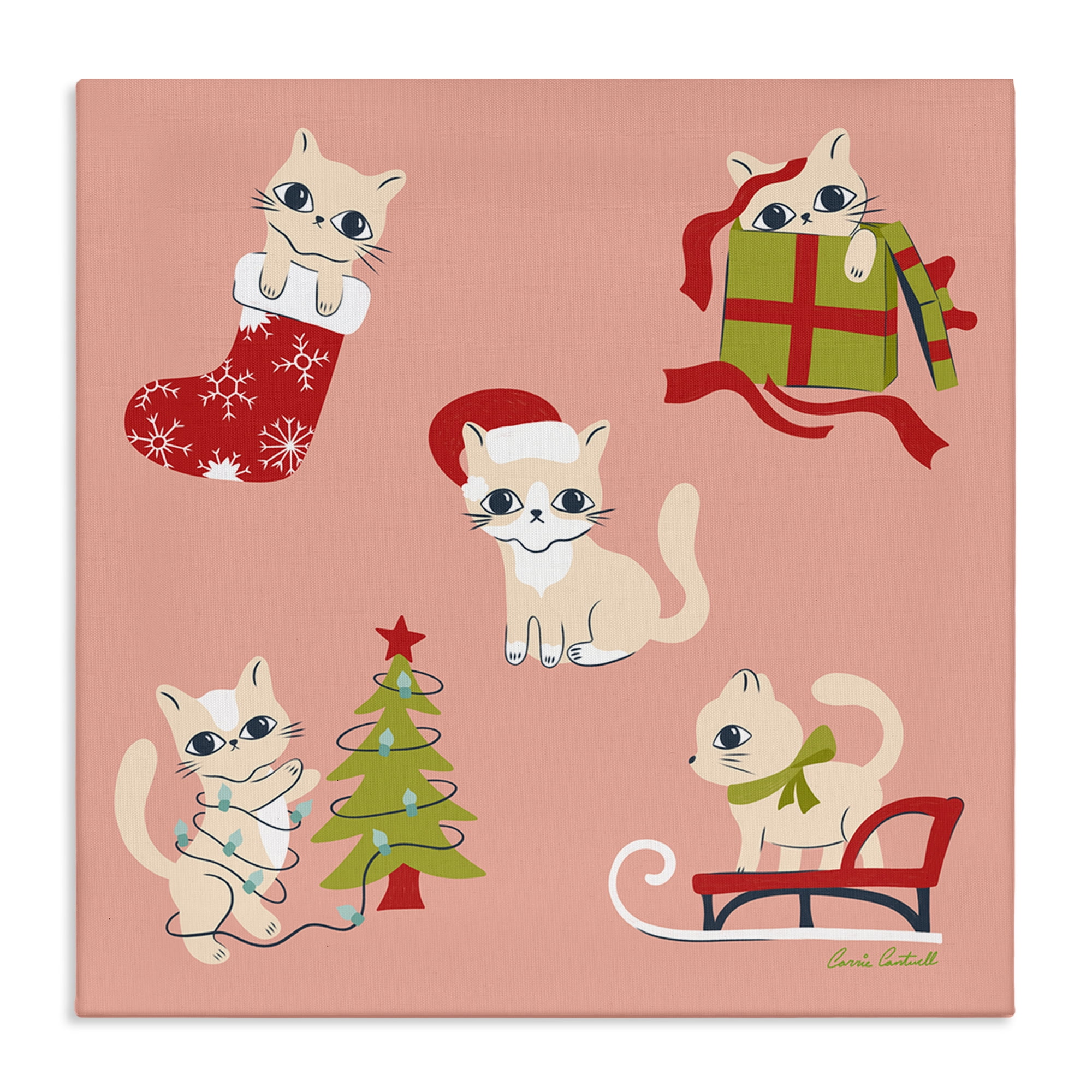 Stupell Industries Festive Cats Cute Holidays Holiday Painting Gallery Wrapped Canvas Art Prints Wall Art, 30 x 30