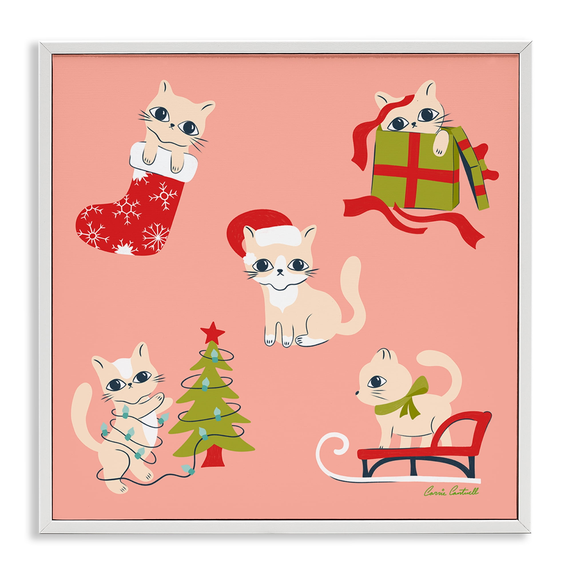Stupell Industries Festive Cats Cute Holidays Holiday Painting White Framed Art Prints Wall Art, 24 x 24