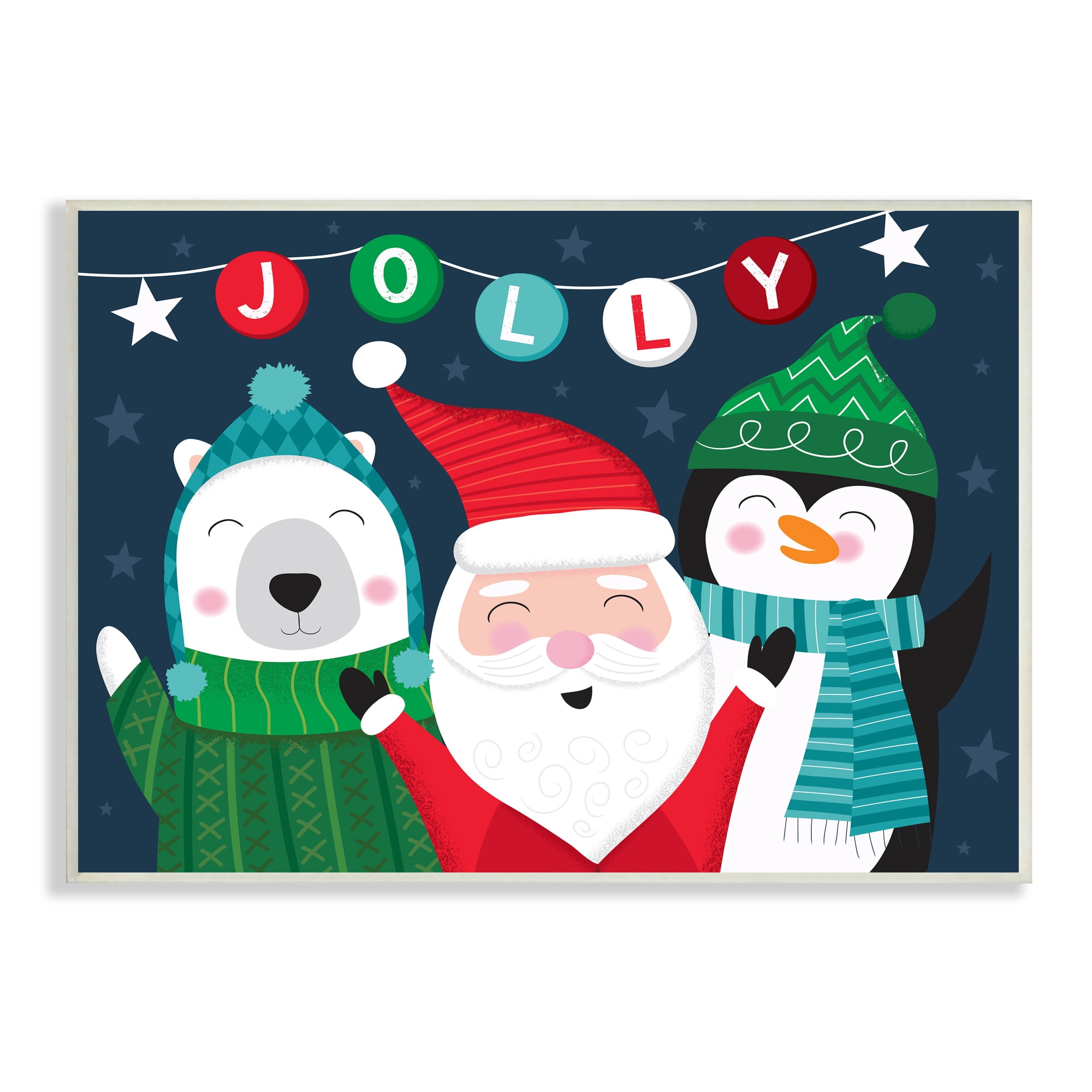 Stupell Industries Festive Christmas Jolly Typography Santa Claus Penguin Animals & Insects Painting Unframed Art Print Wall Art, 13 x 19
