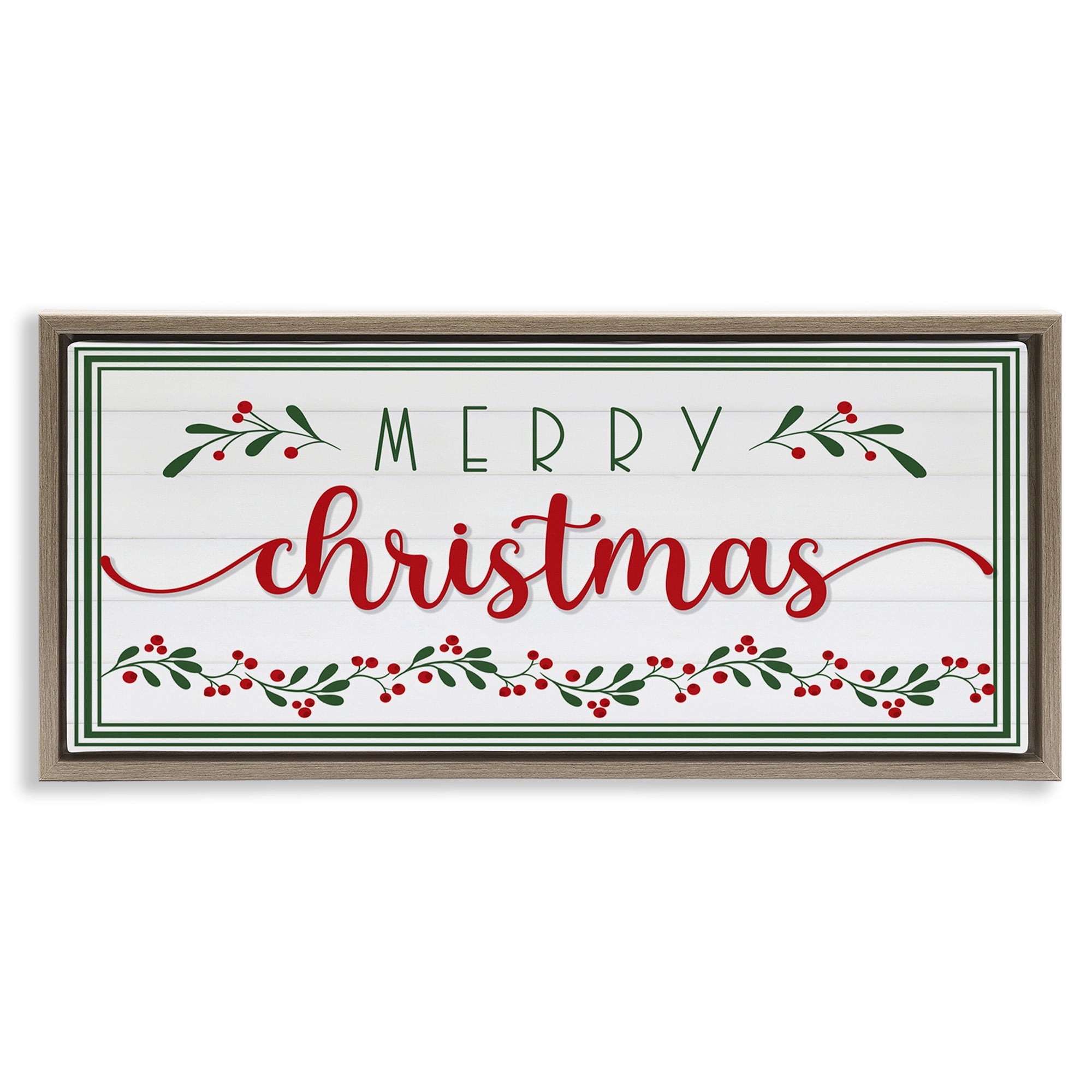 Stupell Industries Festive Christmas Phrase Holiday Painting Brown Floater Framed Canvas Art Print Wall Art, 25 x 11