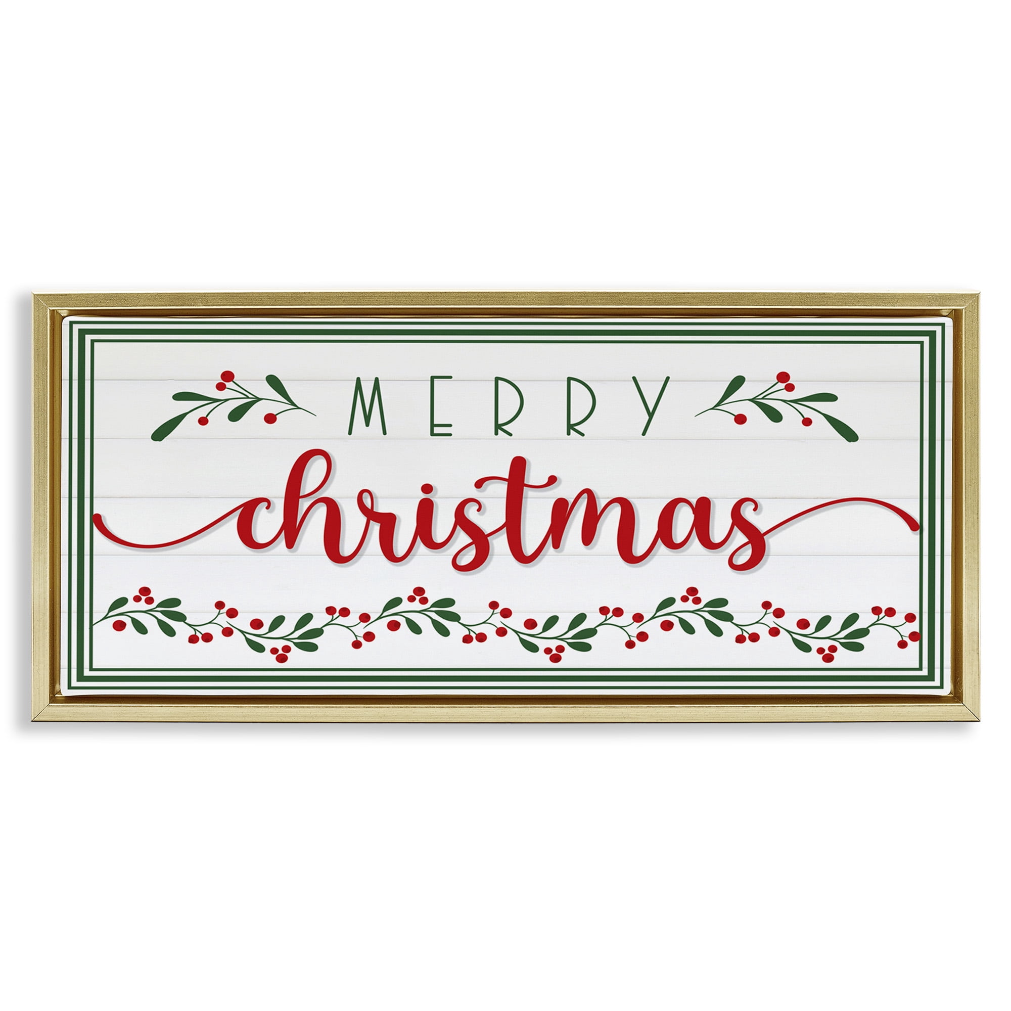 Stupell Industries Festive Christmas Phrase Holiday Painting Gold Floater Framed Canvas Art Print Wall Art, 31 x 14