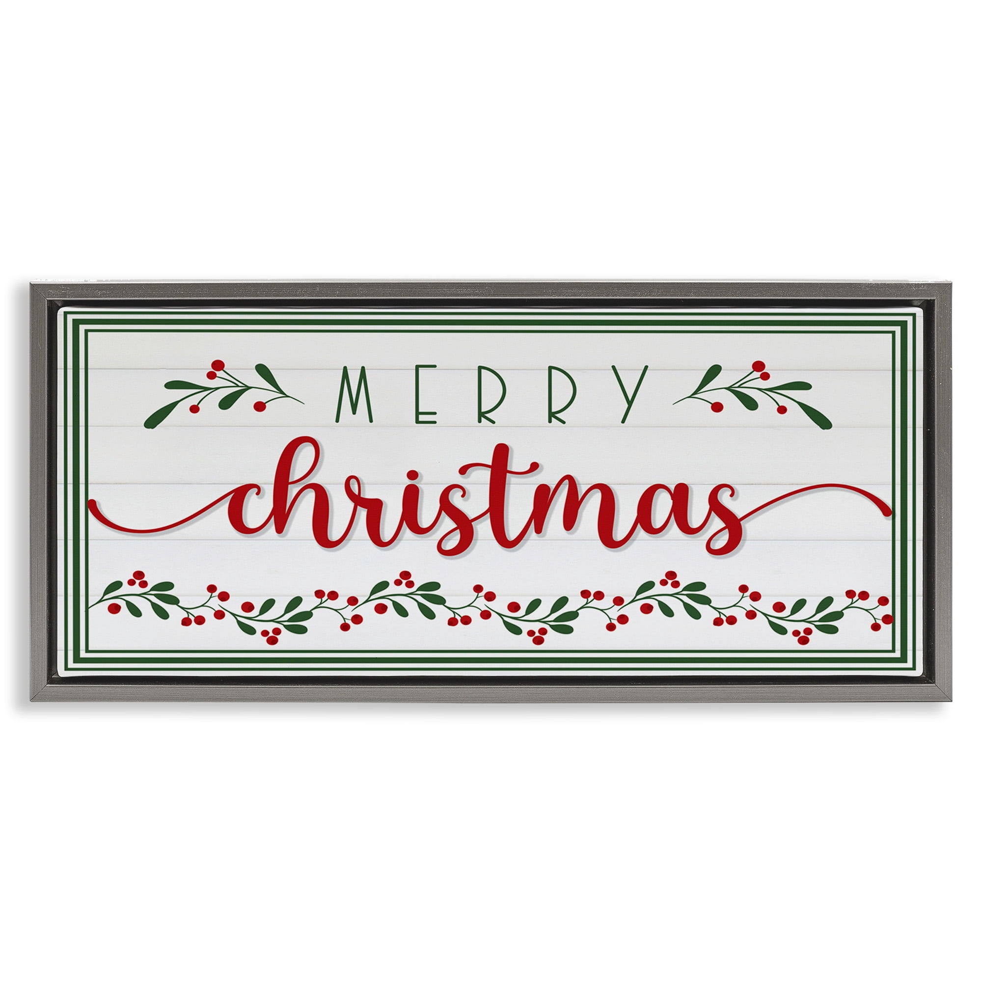 Stupell Industries Festive Christmas Phrase Holiday Painting Gray Floater Framed Canvas Art Print Wall Art, 25 x 11