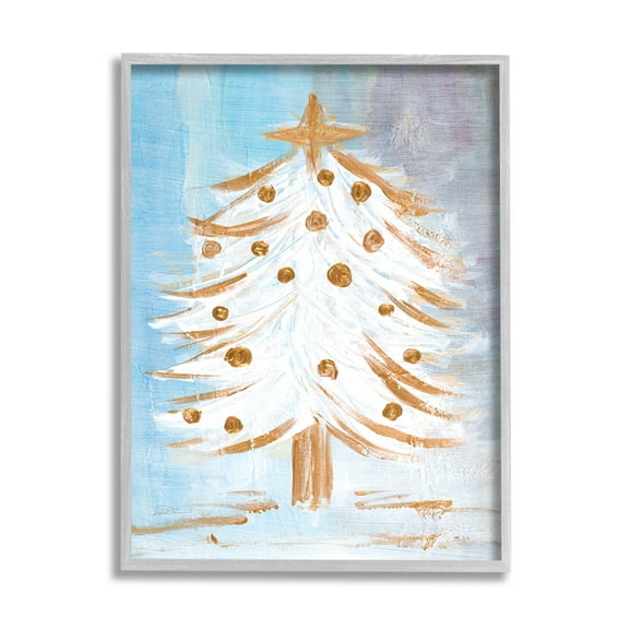 Stupell Industries Festive Christmas Tree Contemporary Winter Snow Forest Religious Painting Gray Framed Art Print Wall Art, 11 x 14