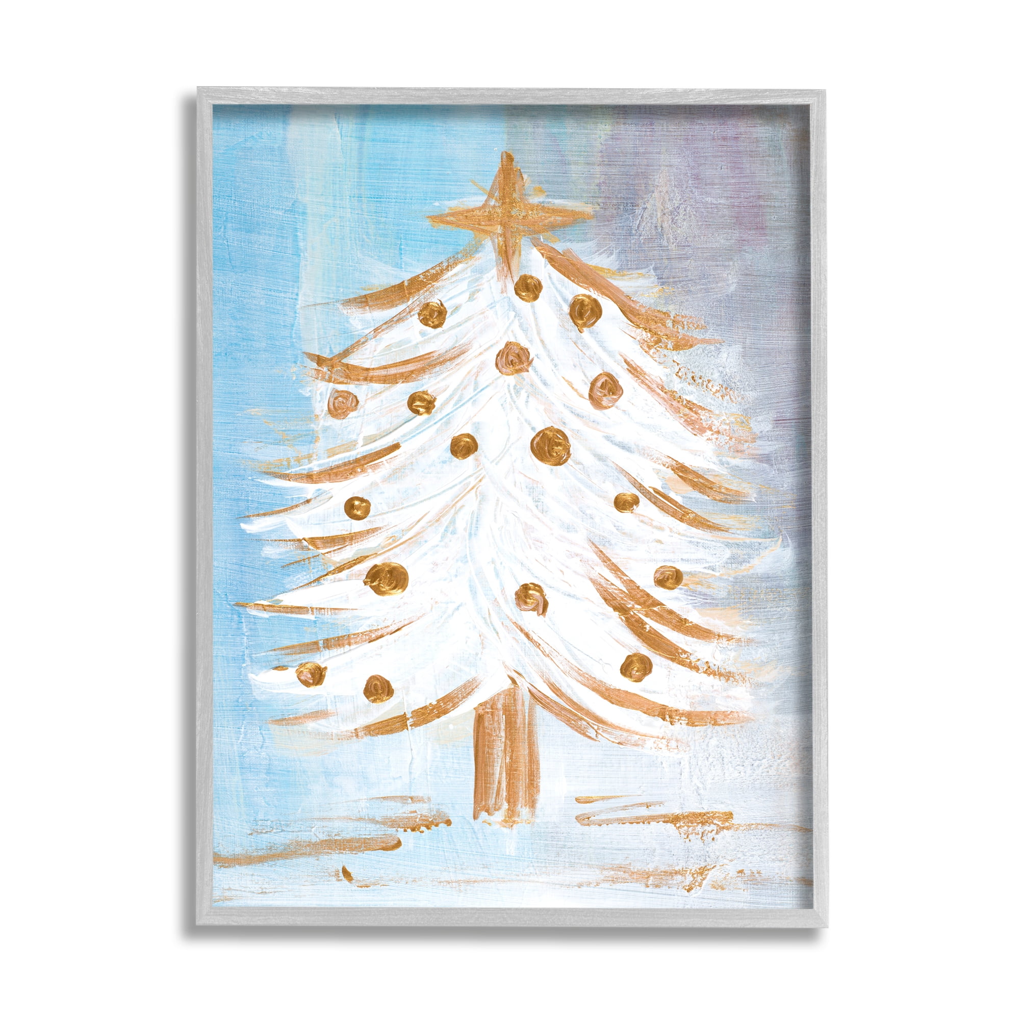 Stupell Industries Festive Christmas Tree Contemporary Winter Snow Forest Religious Painting Gray Framed Art Print Wall Art, 24 x 30