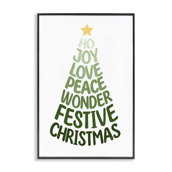 Stupell Industries Festive Christmas Words Tree Holiday Painting Black Framed Art Print Wall Art, 12 x 18