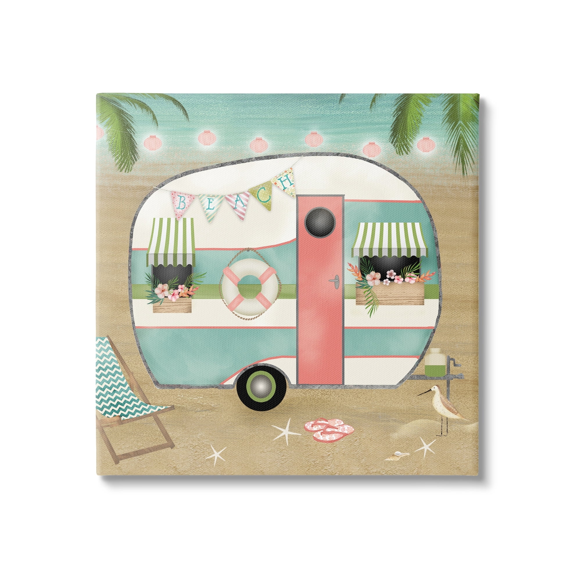 Stupell Industries Festive Country Trailer Beach Chair Starfish Sandals,24 x 24, Design by Beth Albert