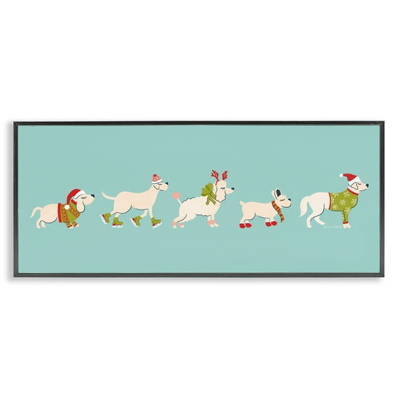 Stupell Industries Festive Dog Breeds Holiday Painting Black Framed Art Prints Wall Art, 24 x 10