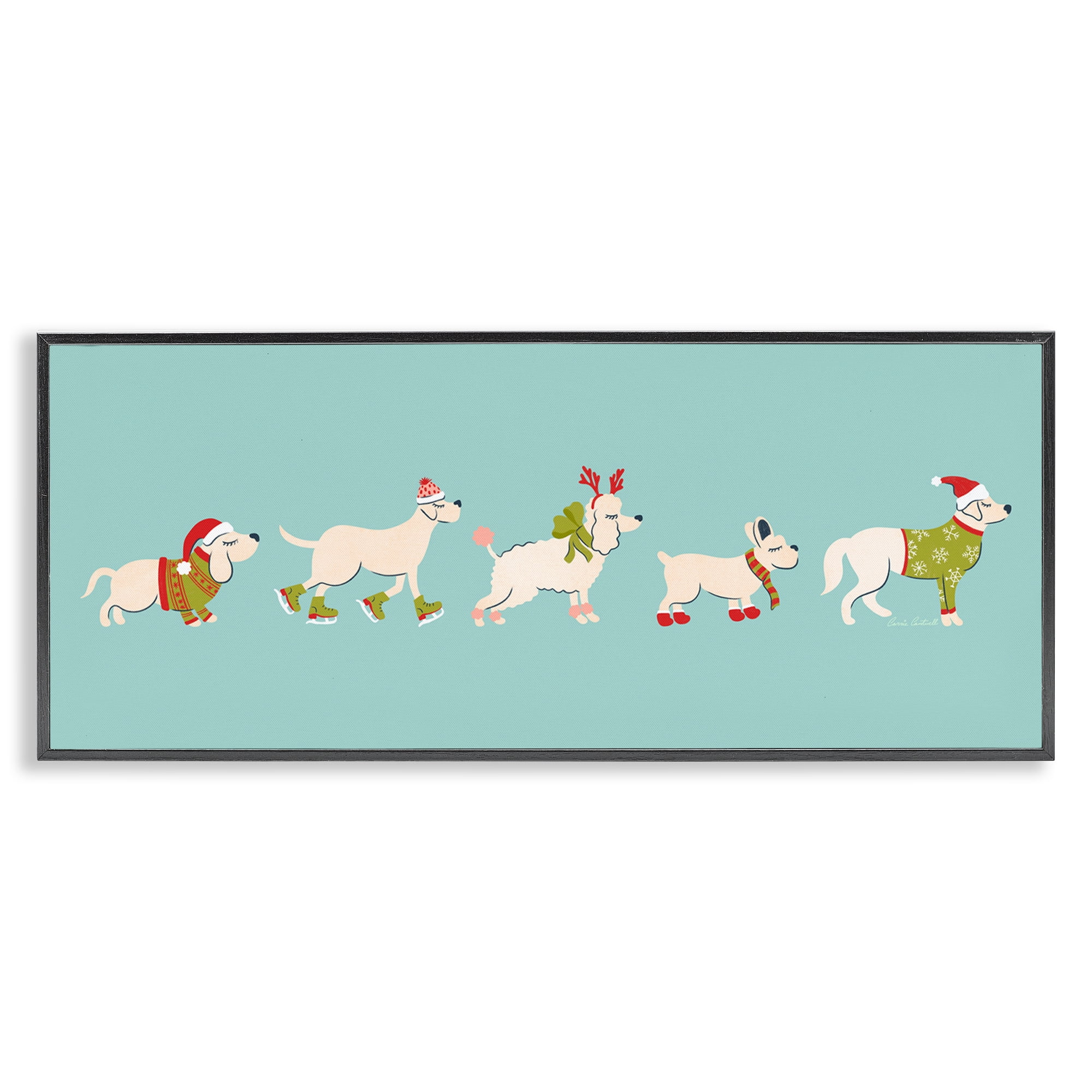 Stupell Industries Festive Dog Breeds Holiday Painting Black Framed Art Prints Wall Art, 30 x 13