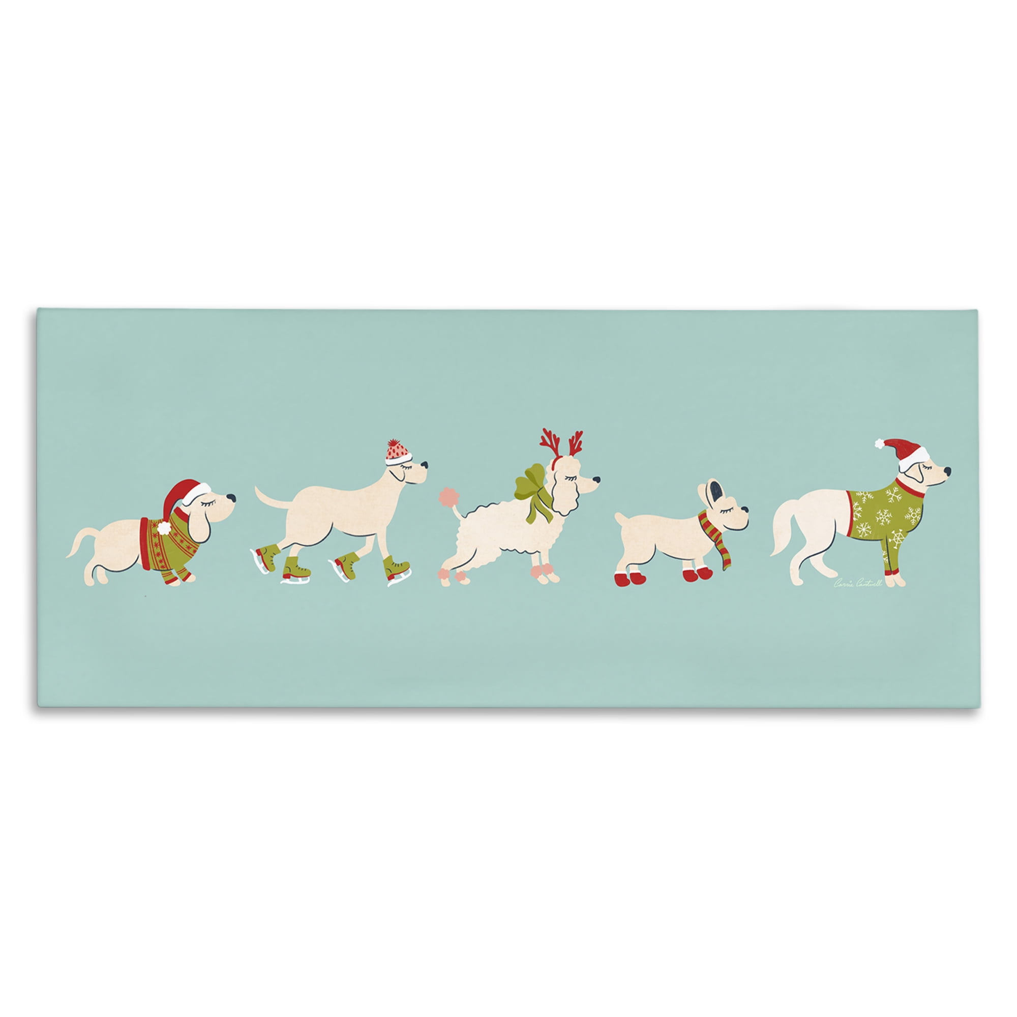 Stupell Industries Festive Dog Breeds Holiday Painting Gallery Wrapped Canvas Art Prints Wall Art, 40 x 17