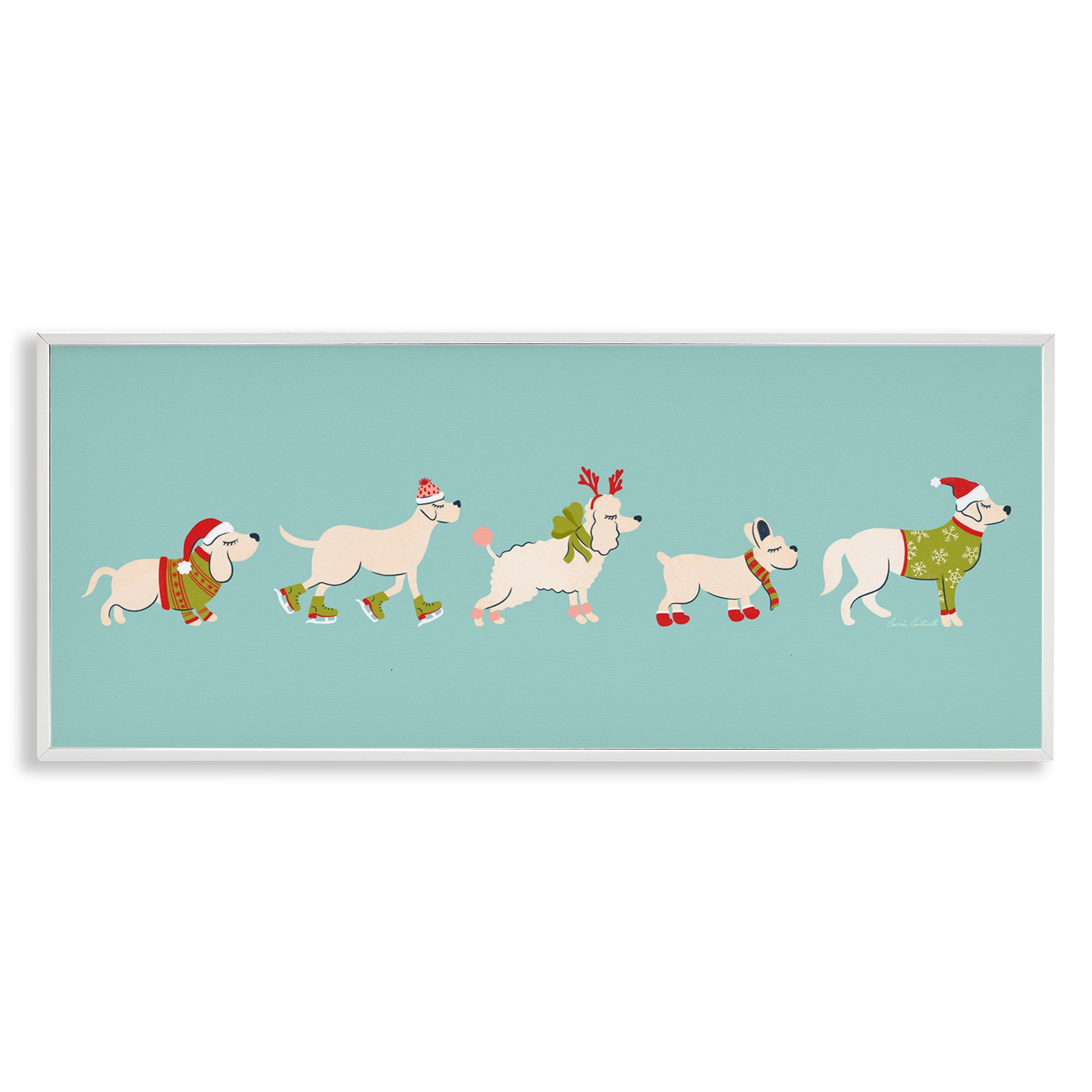 Stupell Industries Festive Dog Breeds Holiday Painting White Framed Art Prints Wall Art, 24 x 10