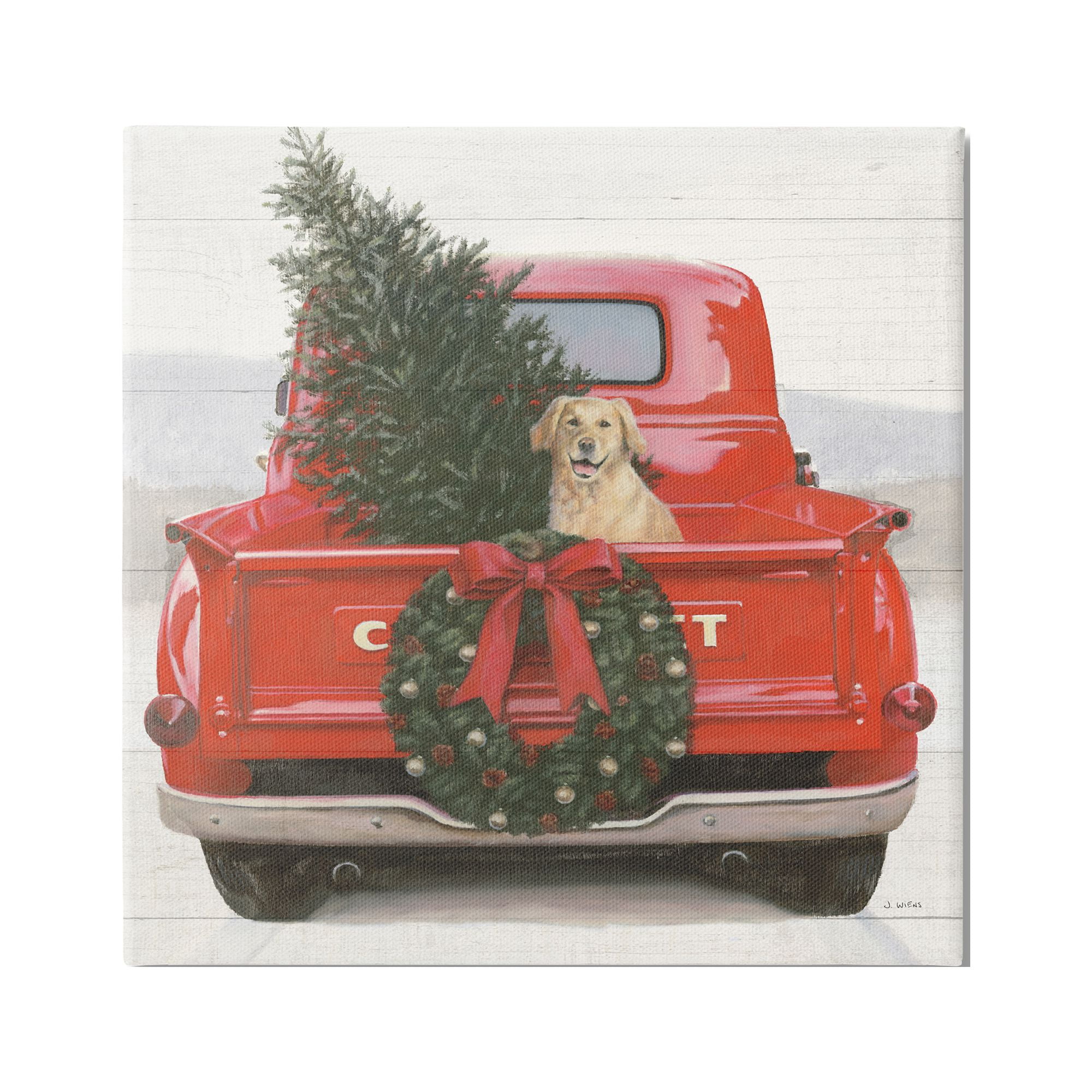 Stupell Industries Festive Dog in Truck Holiday Painting Gallery Wrapped Canvas Print Wall Art, 36 x 36