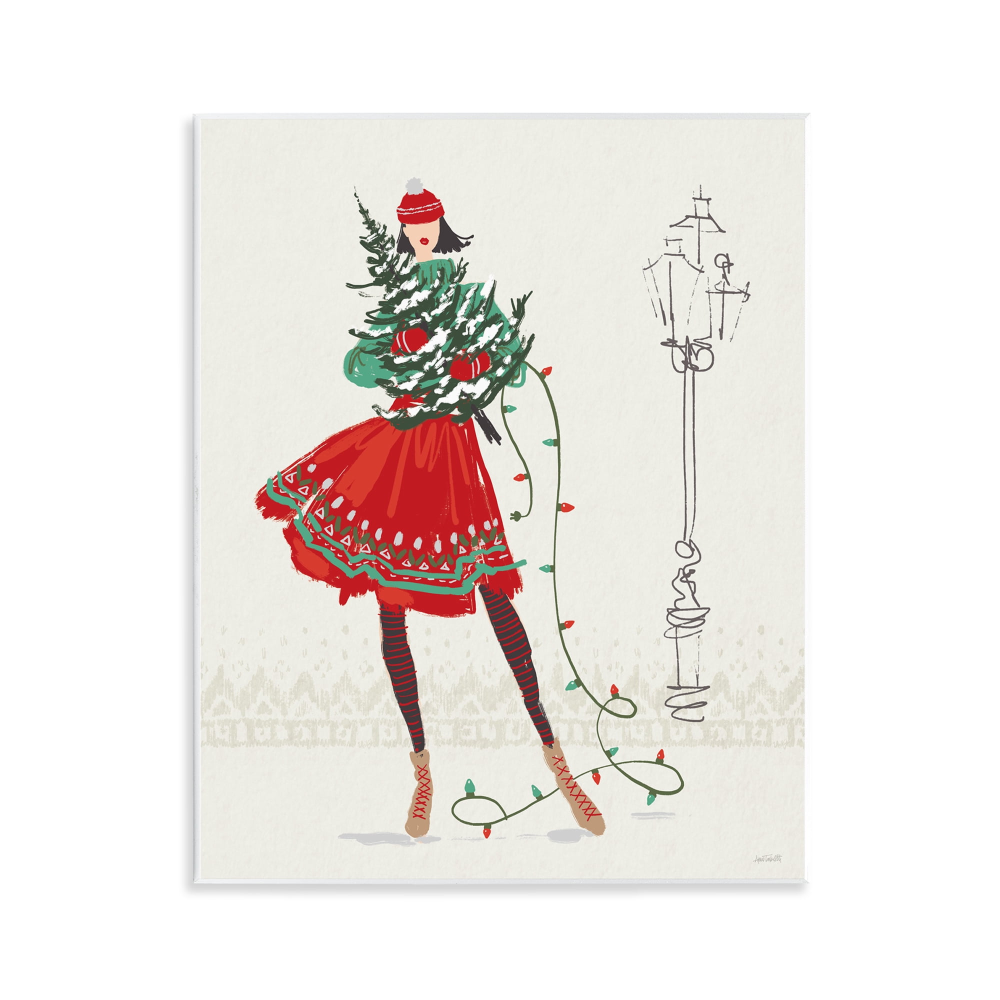Stupell Industries Festive Fashion Girl Holiday Painting Unframed Art Prints Wall Art, 11 x 14