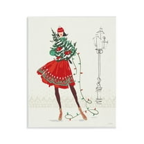 Stupell Industries Festive Fashion Girl Holiday Painting Unframed Art Prints Wall Art, 11 x 14