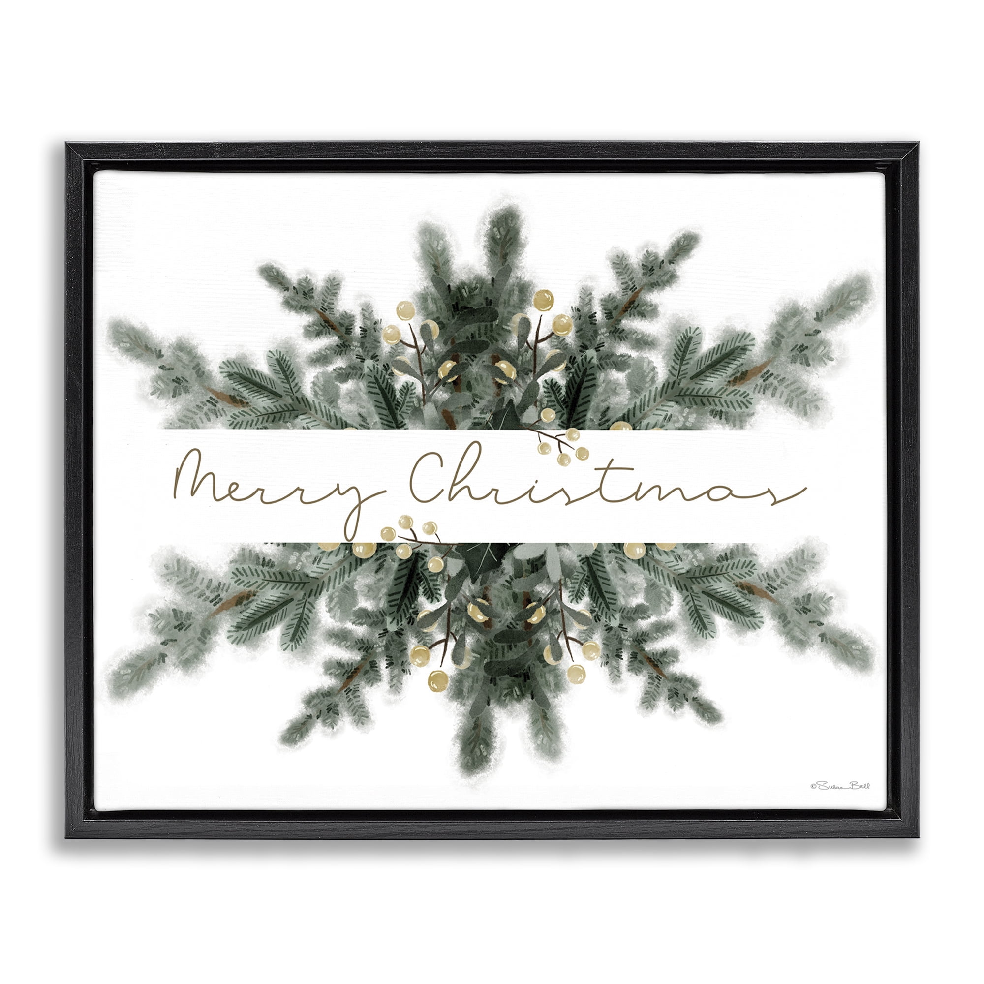 Stupell Industries Festive Fir Phrase Holiday Painting Black Floater Framed Art Print Wall Art, 21 x 17