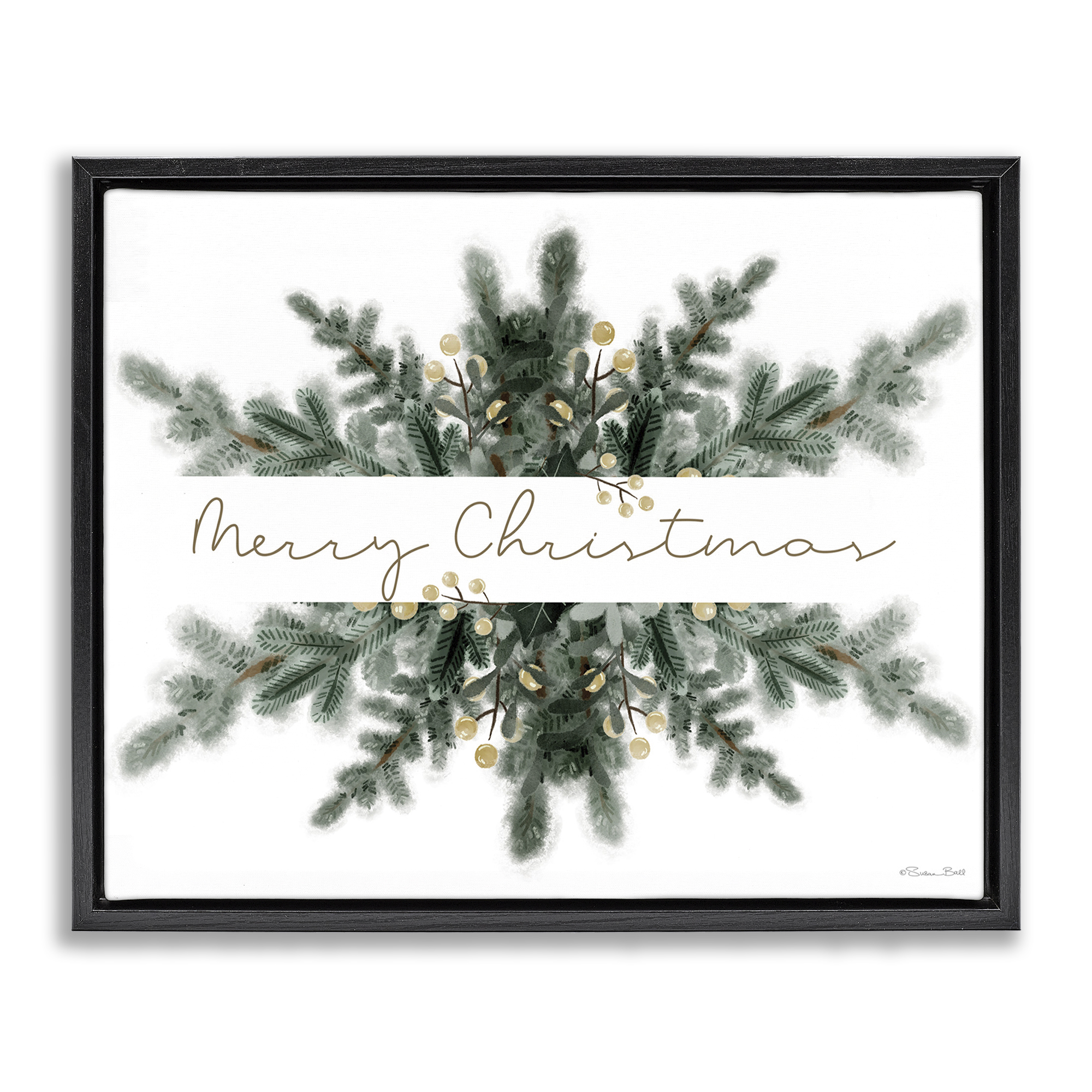 Stupell Industries Festive Fir Phrase Holiday Painting Black Floater Framed Art Print Wall Art, 31 x 25