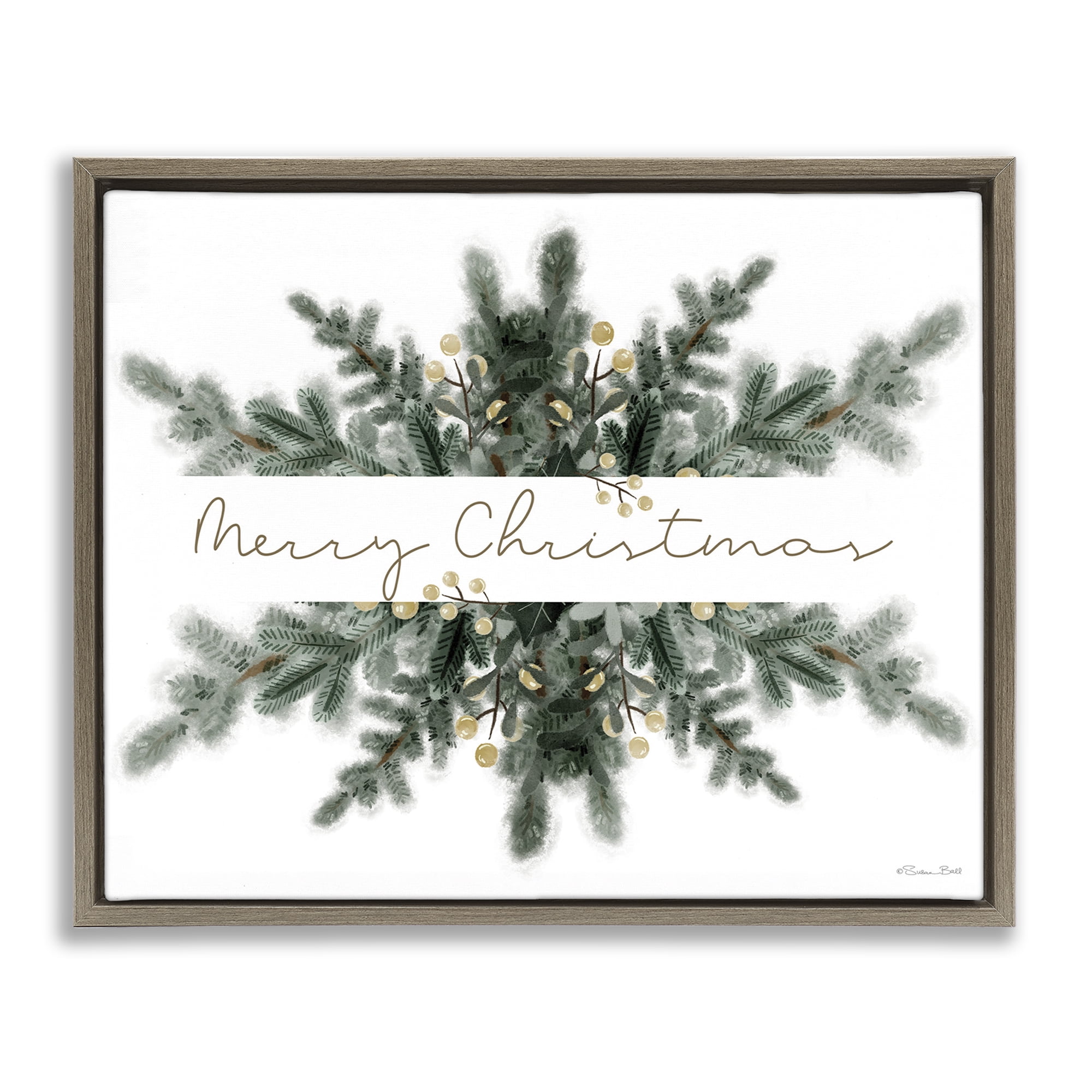 Stupell Industries Festive Fir Phrase Holiday Painting Brown Floater Framed Art Print Wall Art, 31 x 25