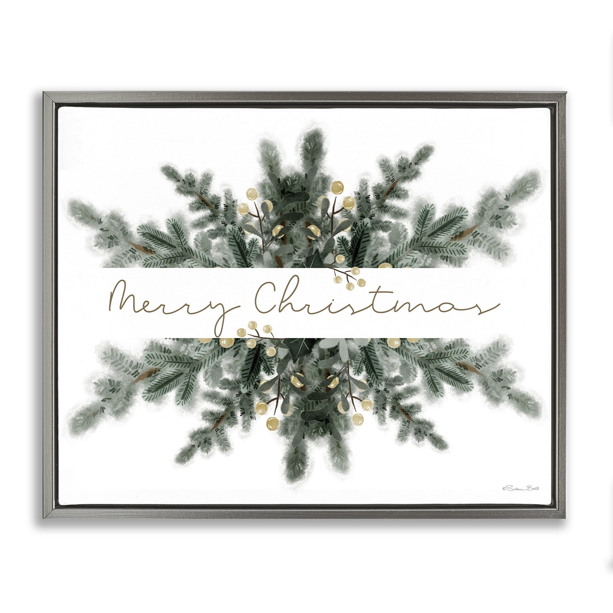 Stupell Industries Festive Fir Phrase Holiday Painting Gray Floater Framed Art Print Wall Art, 21 x 17