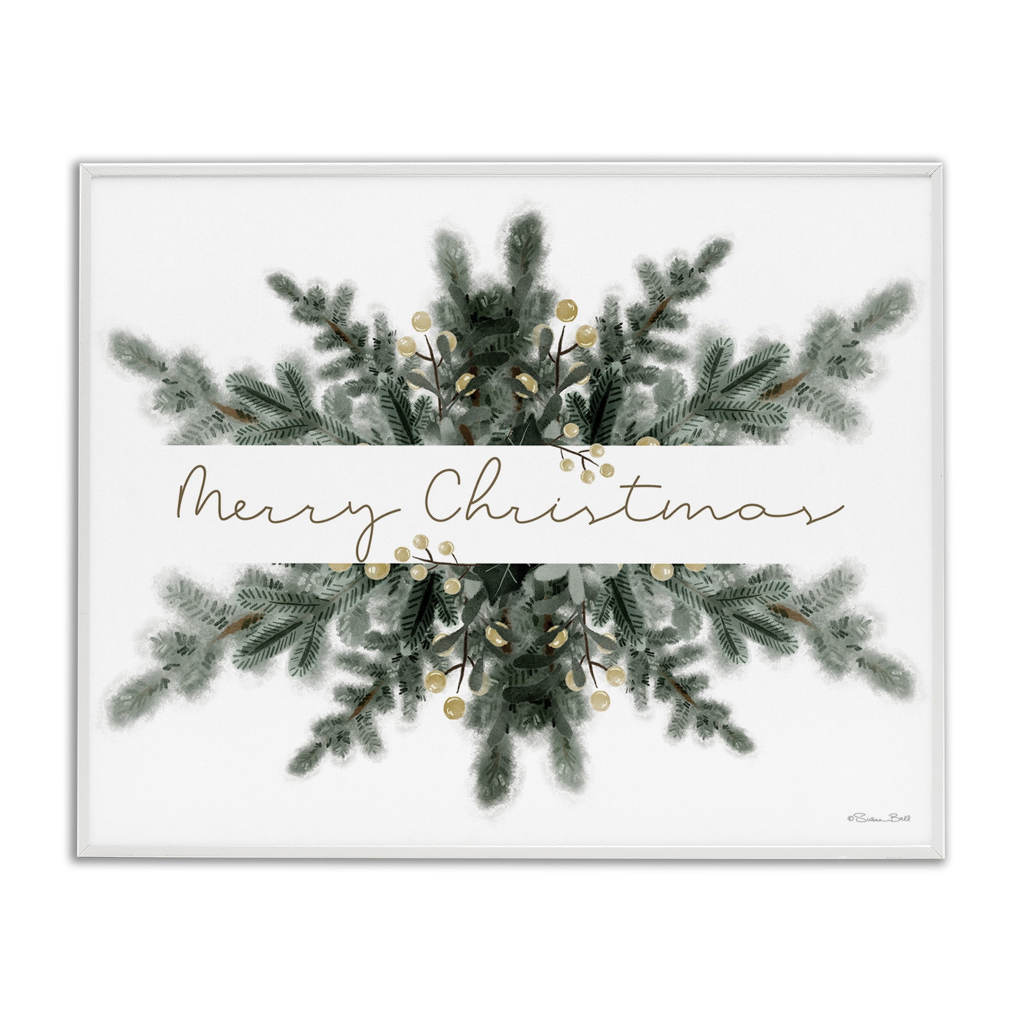 Stupell Industries Festive Fir Phrase Holiday Painting White Framed Art Print Wall Art, 14 x 11