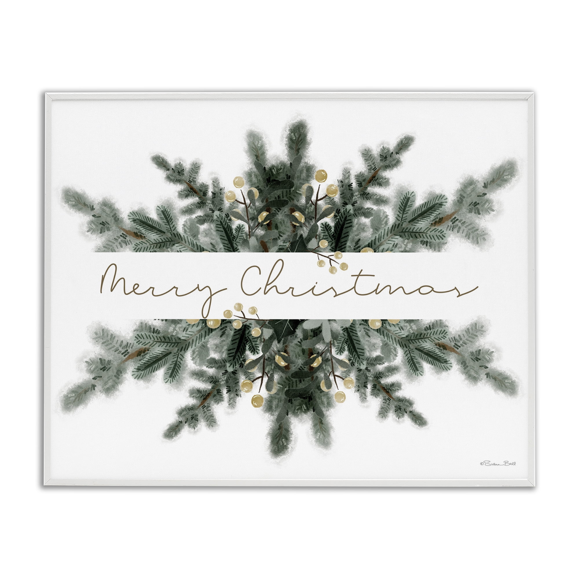 Stupell Industries Festive Fir Phrase Holiday Painting White Framed Art Print Wall Art, 20 x 16