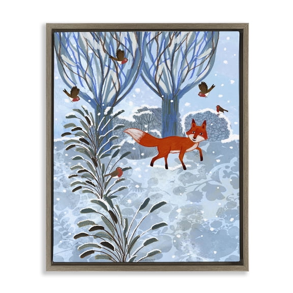 Festive Fox Winter Woodlands Brown Floating Frame Canvas Art, 17 x 21, Made In USA