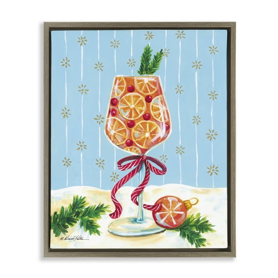 Festive Fruit Cocktail Brown Floating Frame Canvas Art, 25 x 31, Made In USA