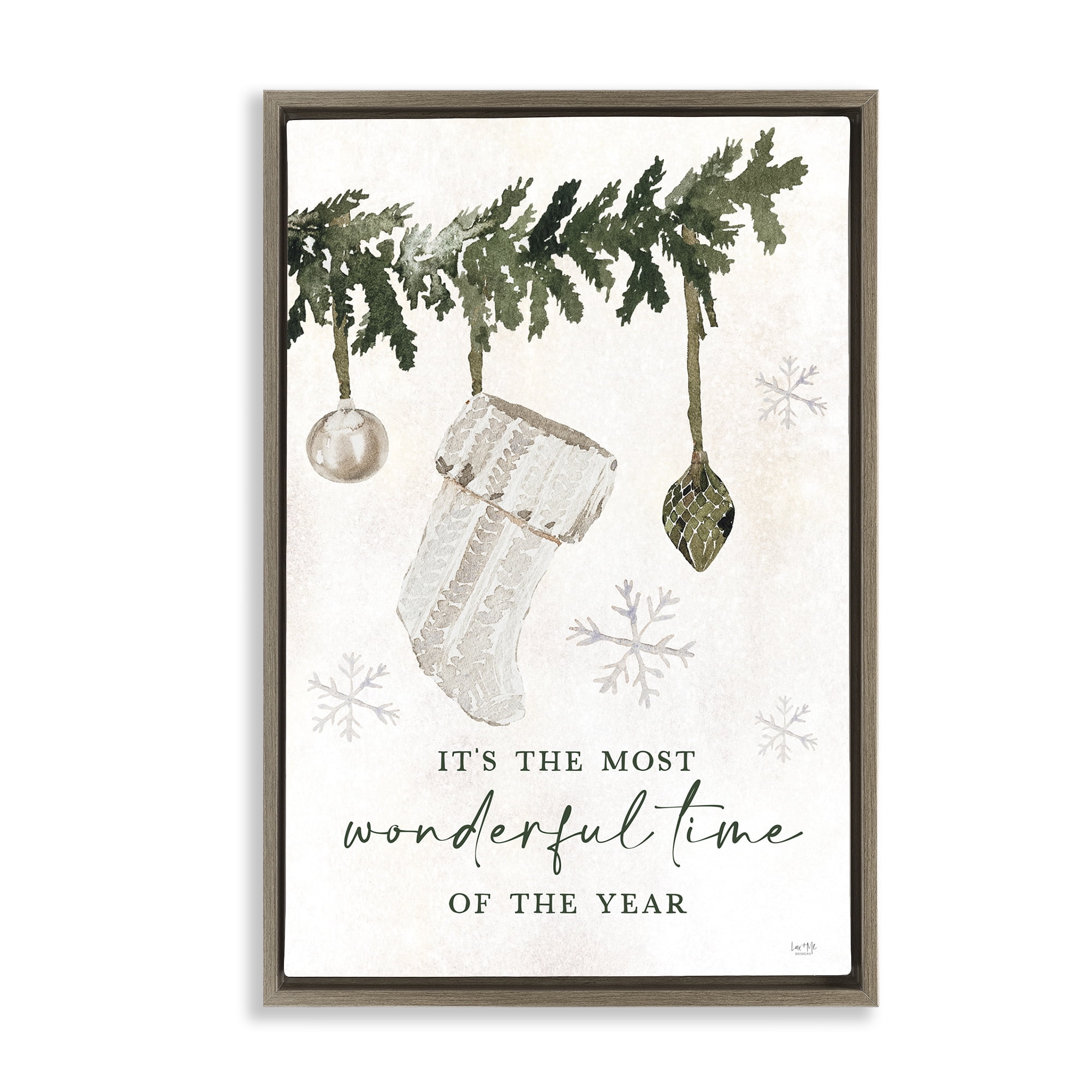 Stupell Industries Festive Hanging Stocking Holiday Painting Brown Floater Framed Art Print Wall Art, 21 x 31