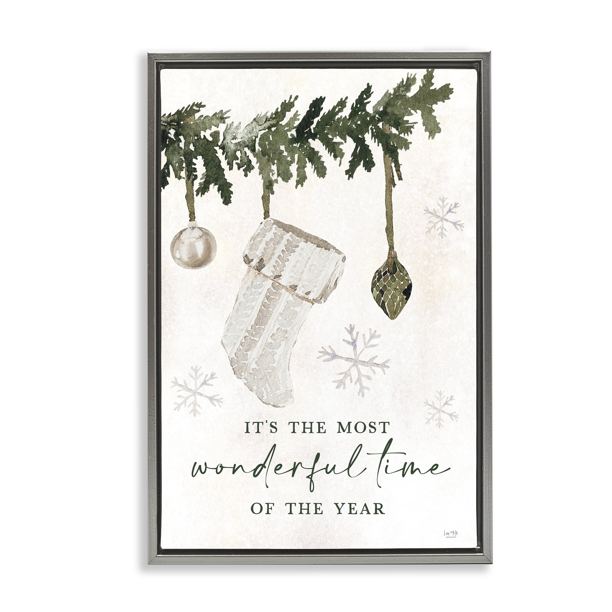 Stupell Industries Festive Hanging Stocking Holiday Painting Gray Floater Framed Art Print Wall Art, 21 x 31