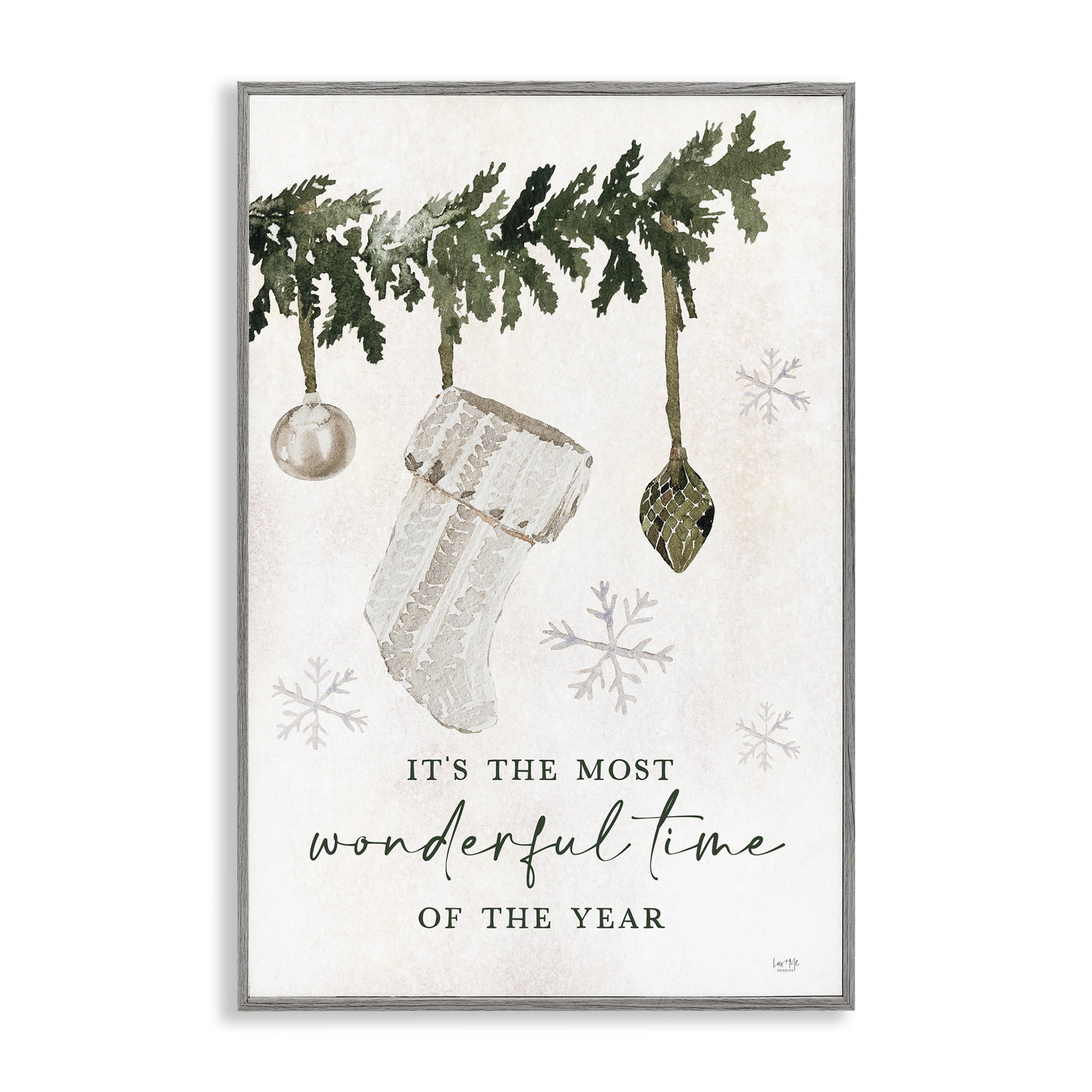 Stupell Industries Festive Hanging Stocking Holiday Painting Gray Framed Art Print Wall Art, 20 x 30