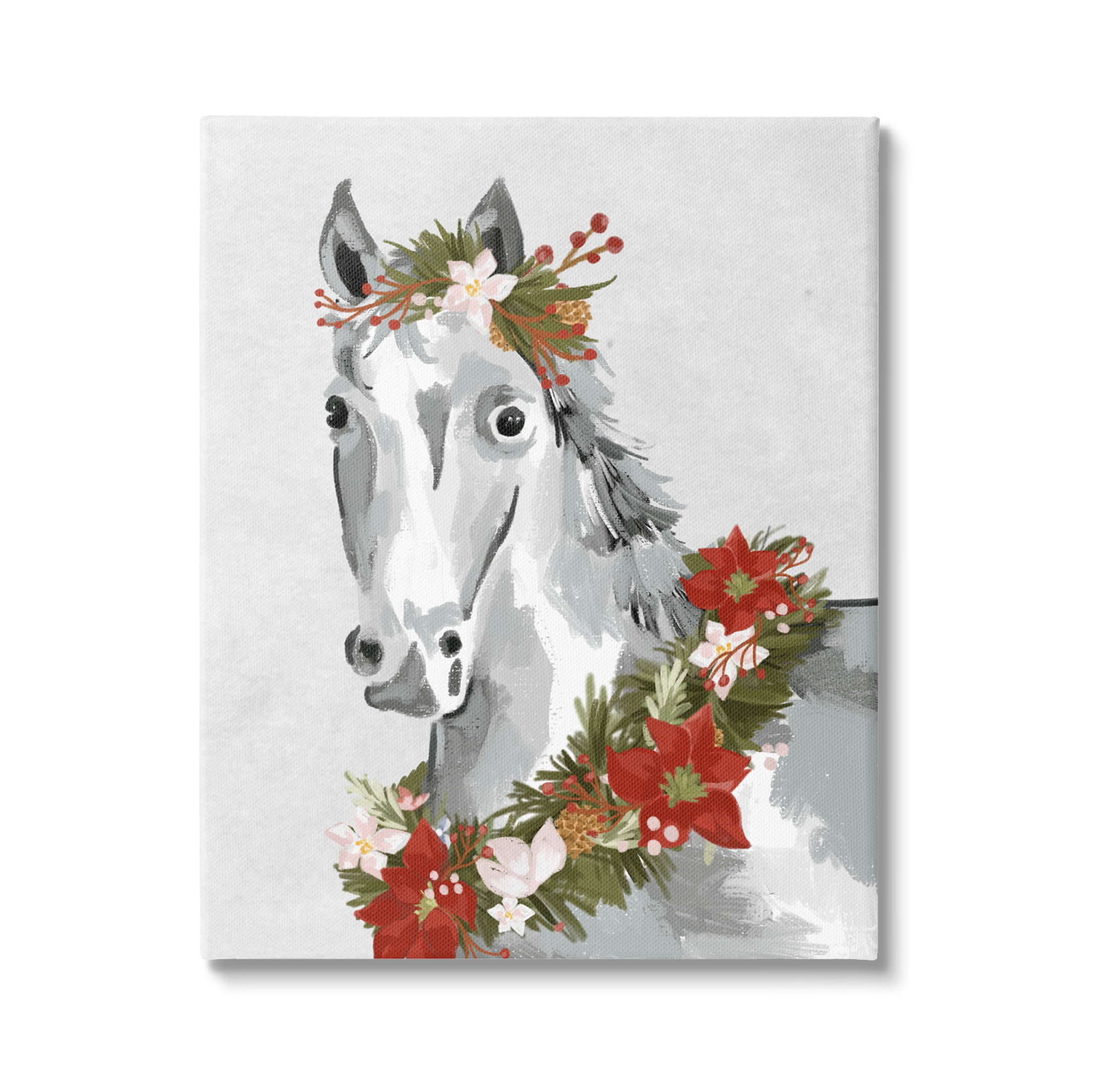 Stupell Industries Festive Holiday Horse Holly Wreath Graphic Art Gallery Wrapped Canvas Print Wall Art, Design by Laura Konyndyk