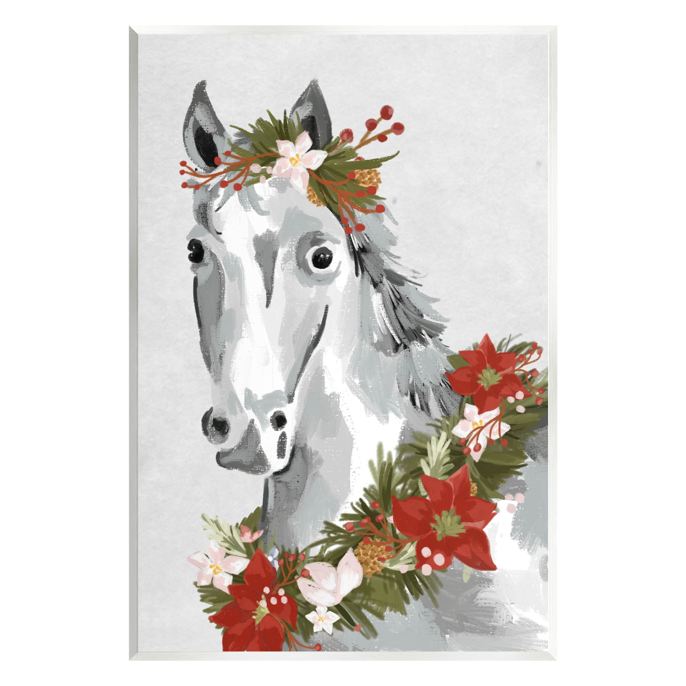 Stupell Industries Festive Holiday Horse Holly Wreath Graphic Art Unframed Art Print Wall Art, Design by Laura Konyndyk