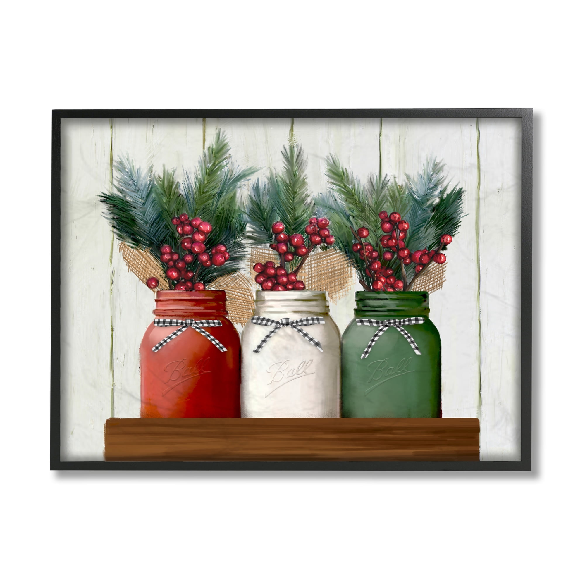 Stupell Industries Festive Holiday Jars Christmas Berry Bouquets Black Framed Design by Ziwei Li