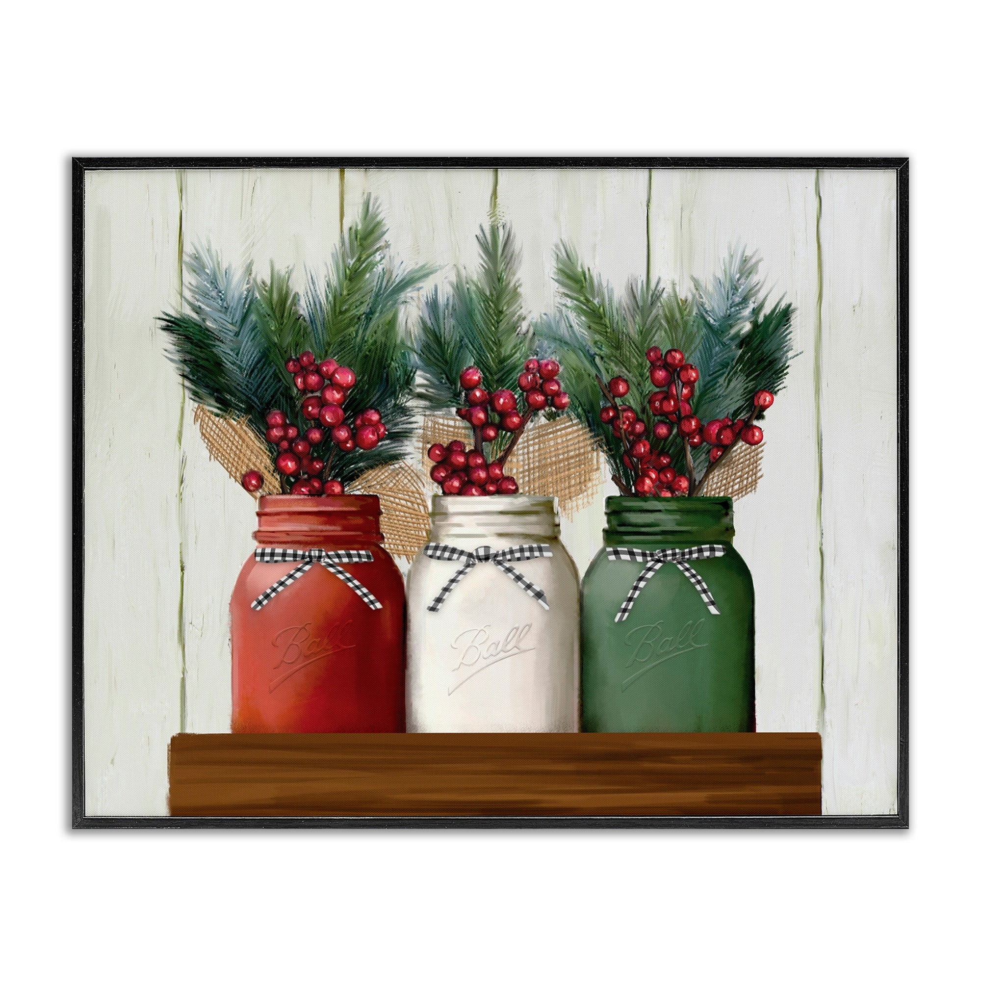 Stupell Industries Festive Holiday Jars Christmas Berry Bouquets Black Framed Design by Ziwei Li