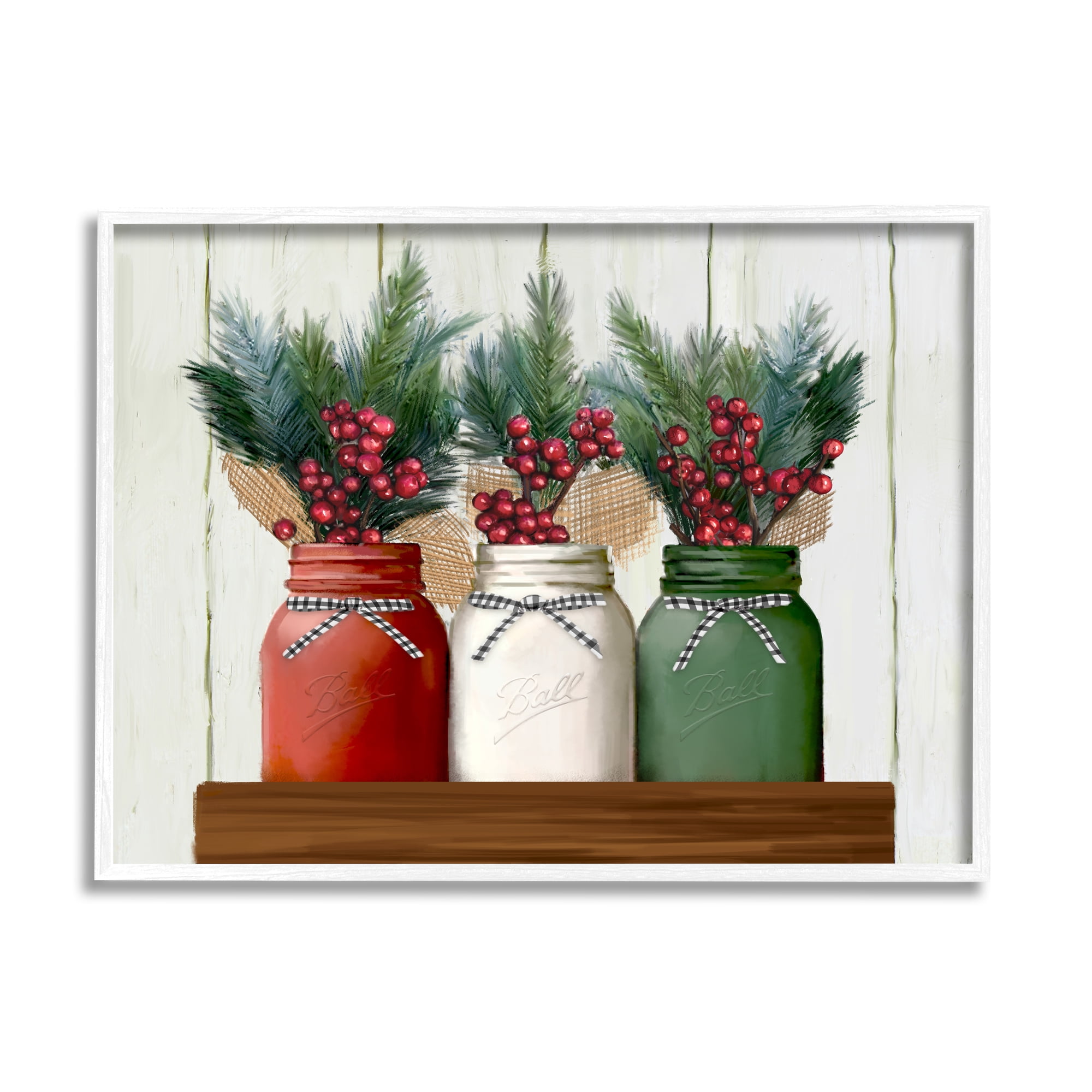 Stupell Industries Festive Holiday Jars Christmas Berry Bouquets Graphic Art Framed Art Print Wall Art, 14x11, By Ziwei Li