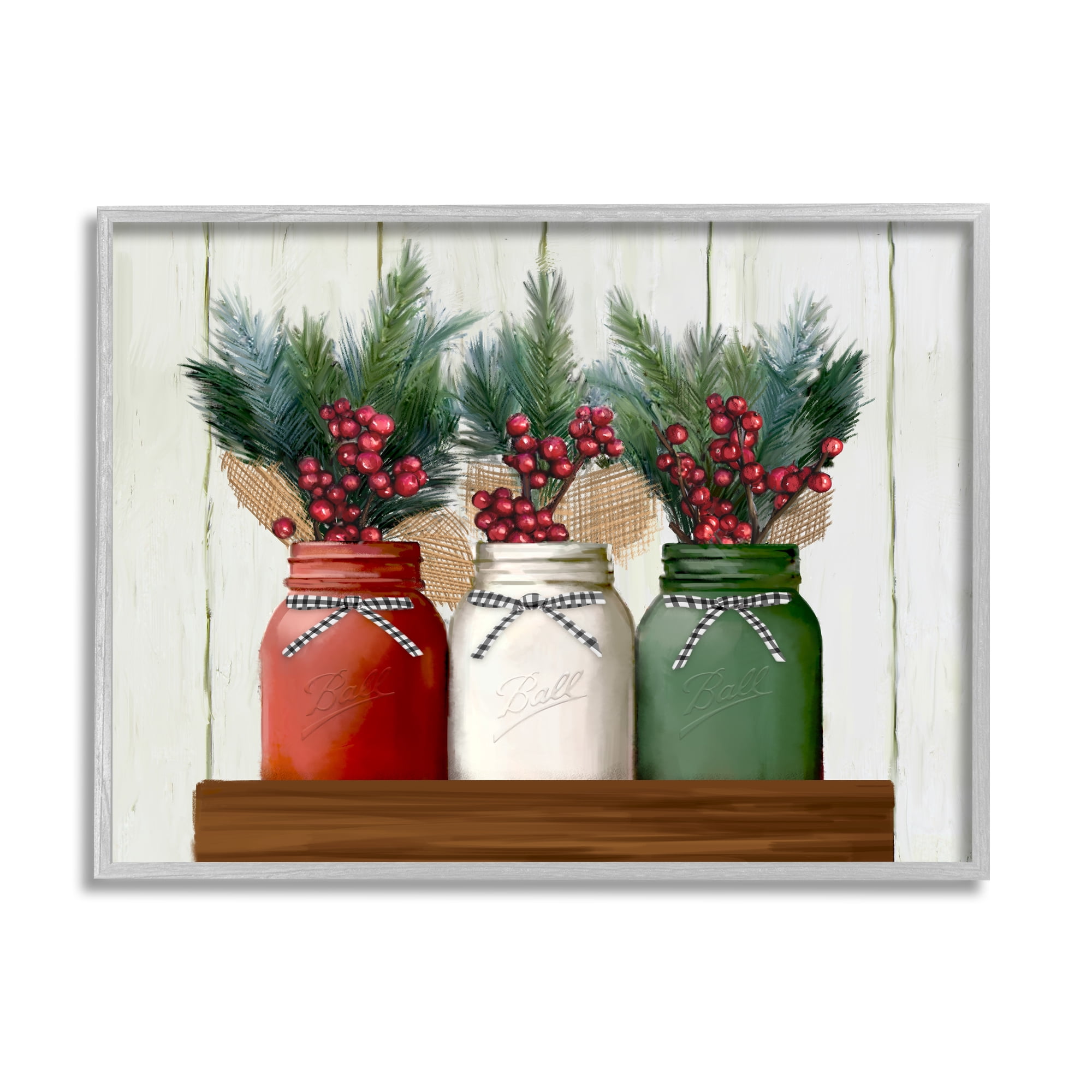 Stupell Industries Festive Holiday Jars Christmas Berry Bouquets Graphic Art Framed Art Print Wall Art, 30x24, By Ziwei Li