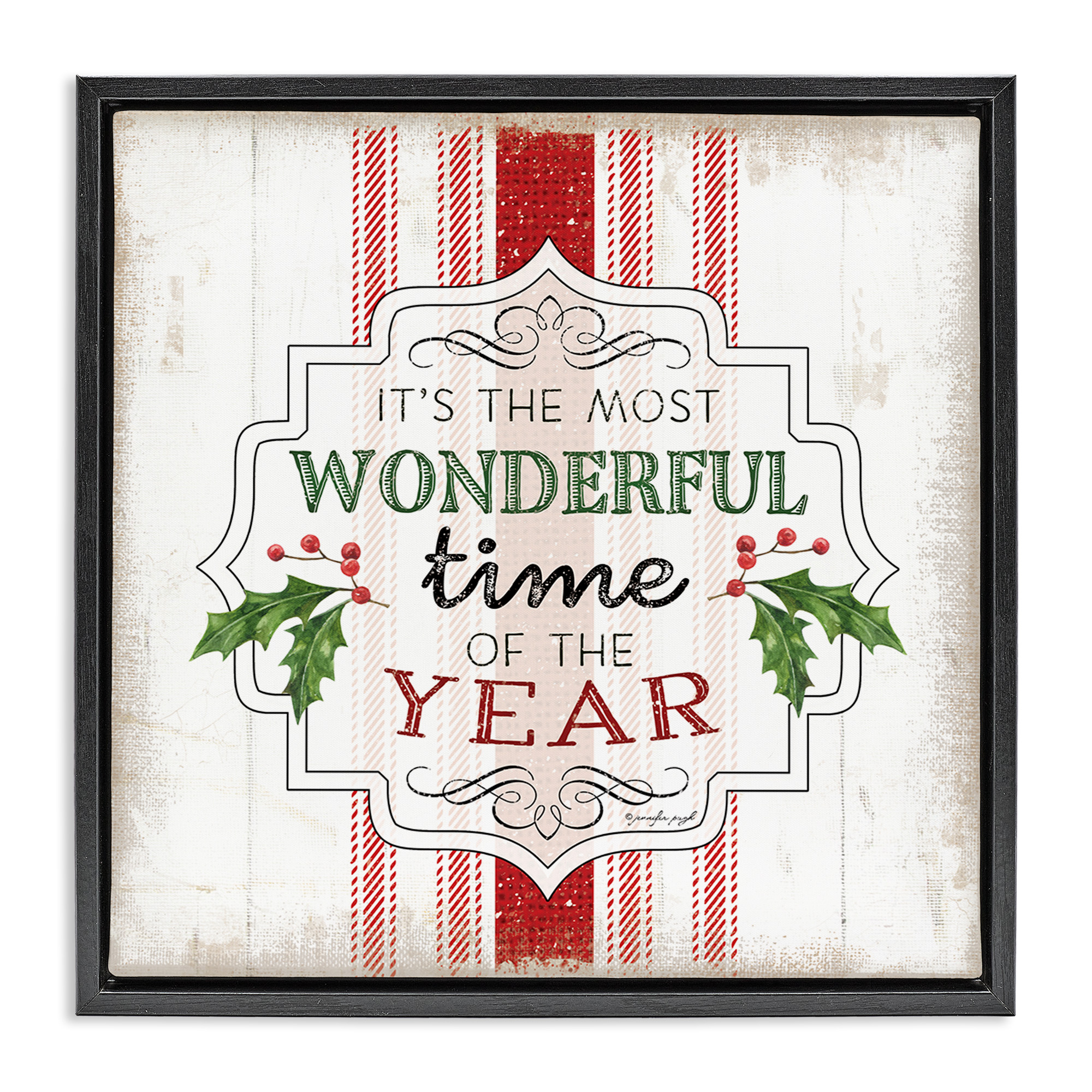 Stupell Industries Festive Holiday Rustic Stripes Inspirational Painting Black Floater Framed Canvas Art Print Wall Art, 18 x 18