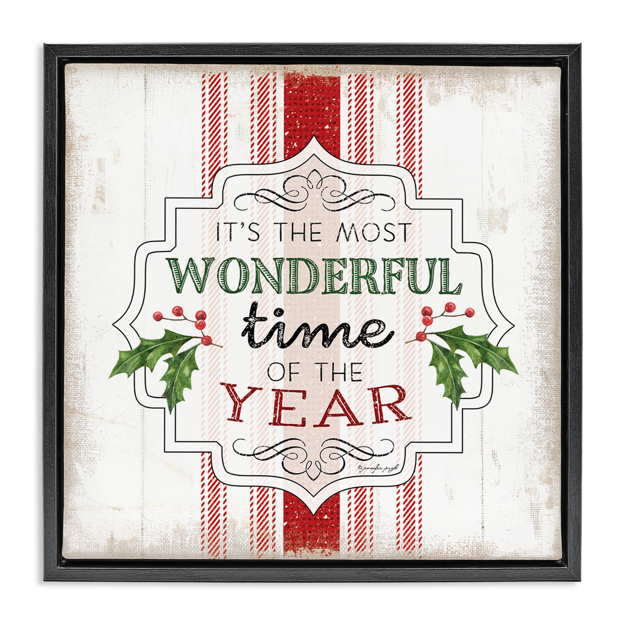 Stupell Industries Festive Holiday Rustic Stripes Inspirational Painting Black Floater Framed Canvas Art Print Wall Art, 25 x 25