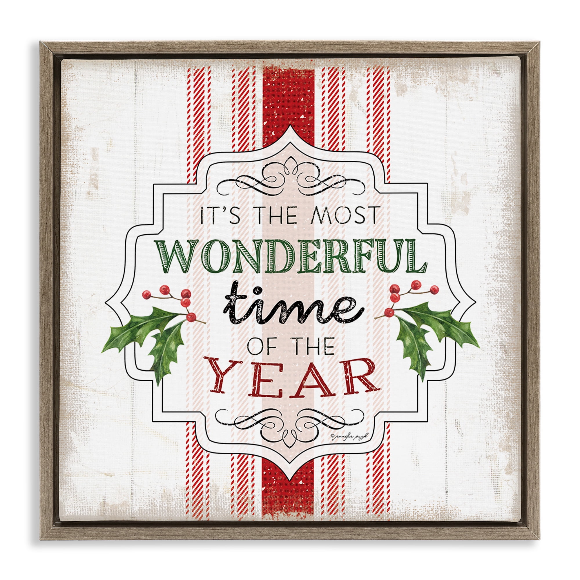 Stupell Industries Festive Holiday Rustic Stripes Inspirational Painting Brown Floater Framed Canvas Art Print Wall Art, 25 x 25