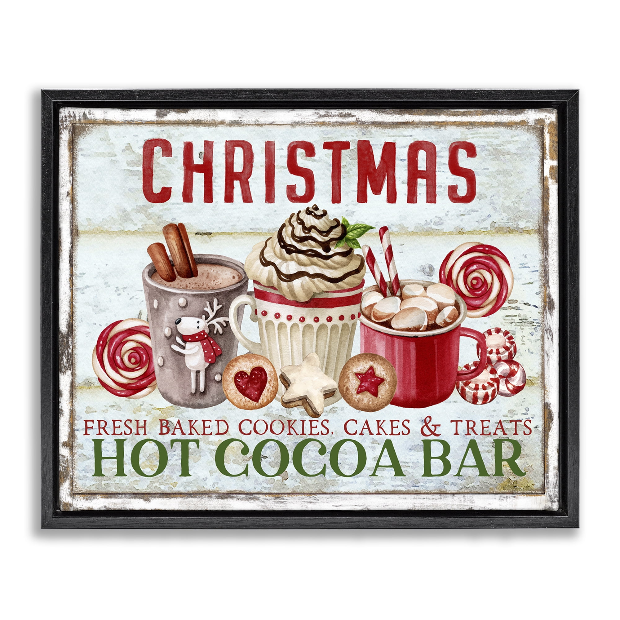 Stupell Industries Festive Hot Chocolate Holiday Painting Black Floater Framed Canvas Art Prints Wall Art, 31 x 25