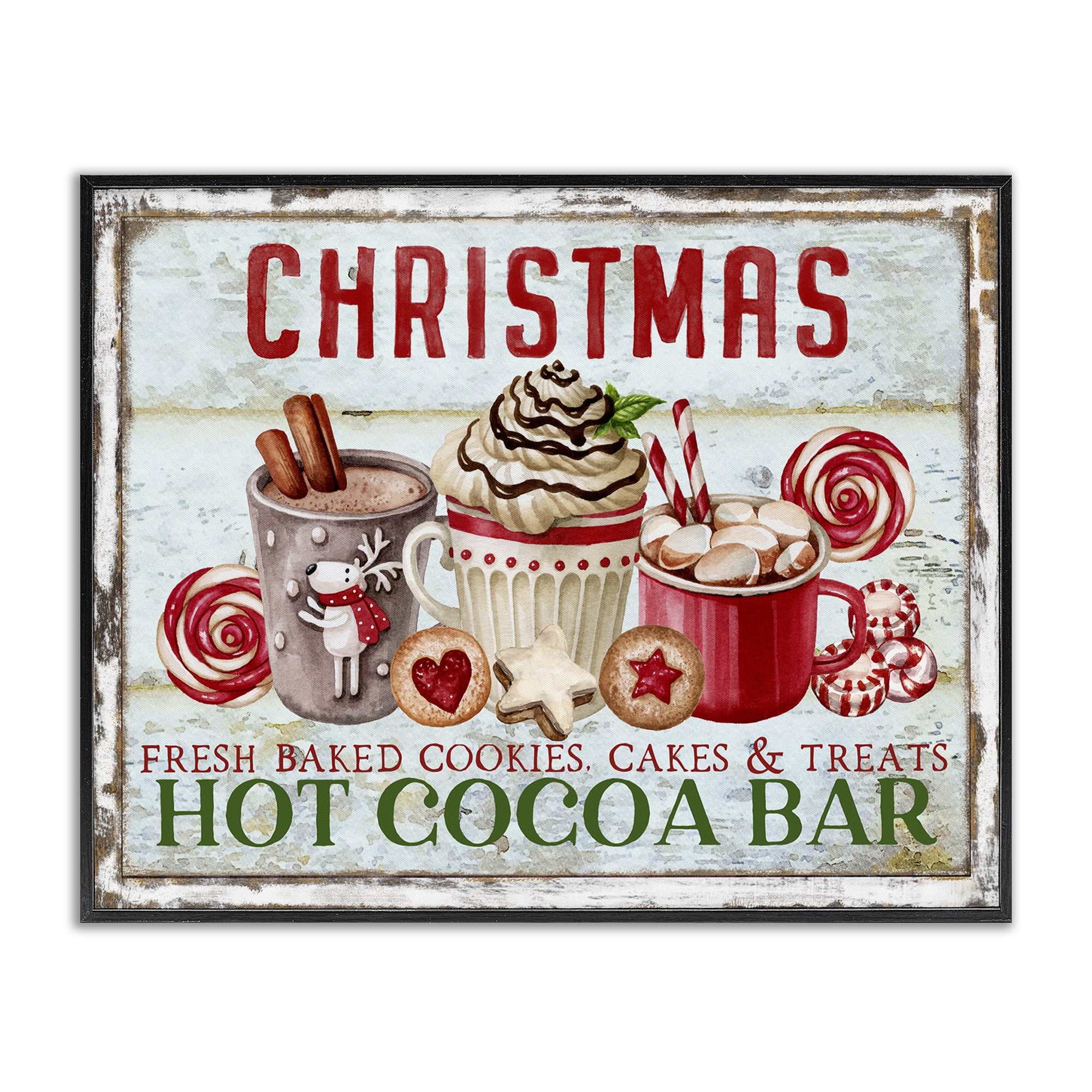 Stupell Industries Festive Hot Chocolate Holiday Painting Black Framed Art Prints Wall Art, 30 x 24