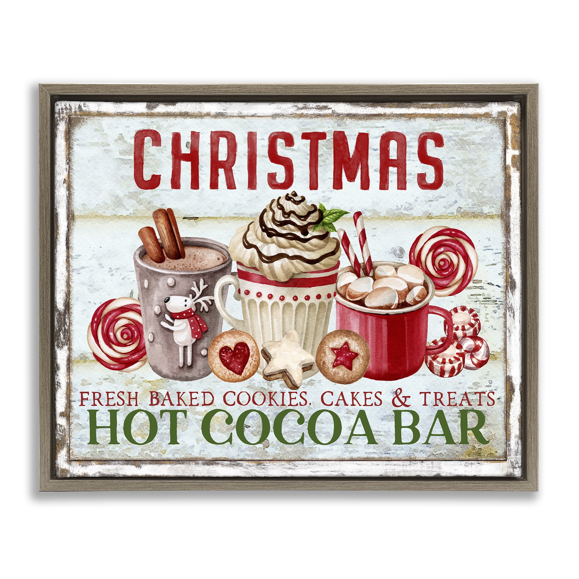 Stupell Industries Festive Hot Chocolate Holiday Painting Brown Floater Framed Canvas Art Prints Wall Art, 21 x 17