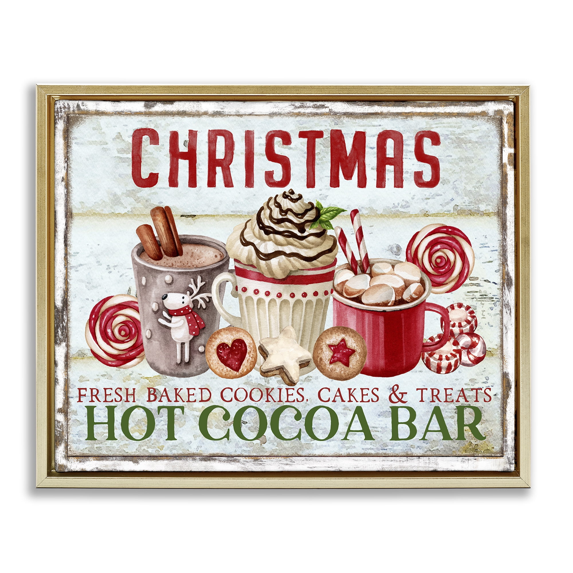 Stupell Industries Festive Hot Chocolate Holiday Painting Gold Floater Framed Canvas Art Prints Wall Art, 31 x 25