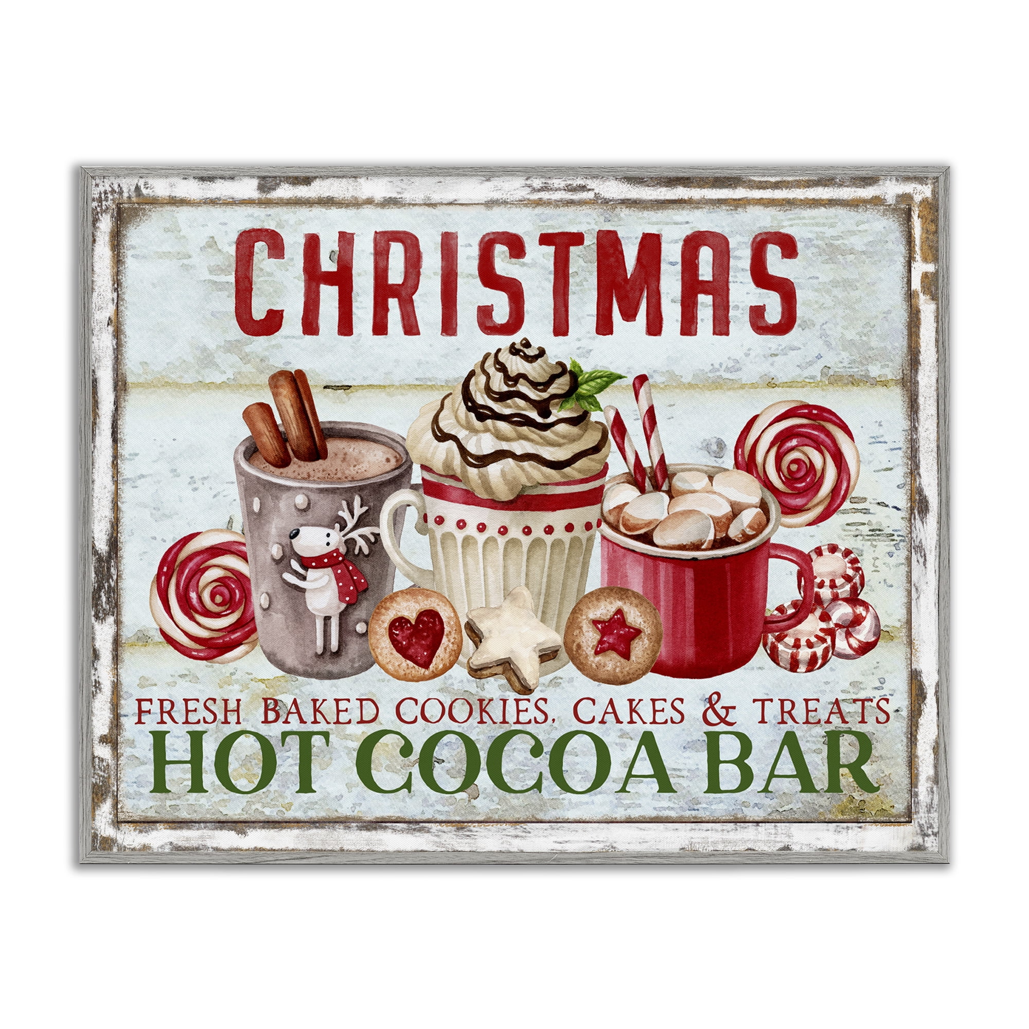 Stupell Industries Festive Hot Chocolate Holiday Painting Gray Framed Art Prints Wall Art, 30 x 24