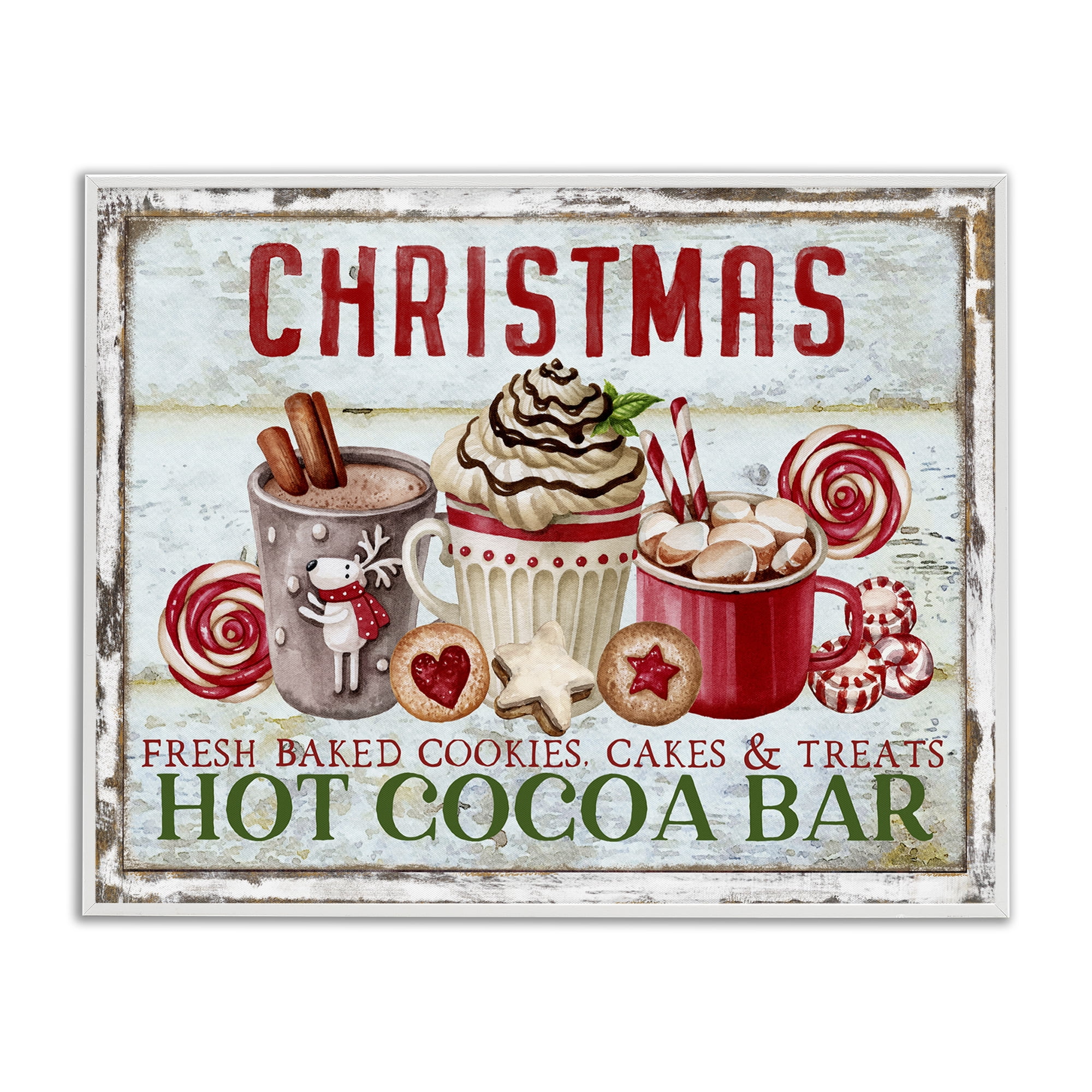 Stupell Industries Festive Hot Chocolate Holiday Painting White Framed Art Prints Wall Art, 30 x 24
