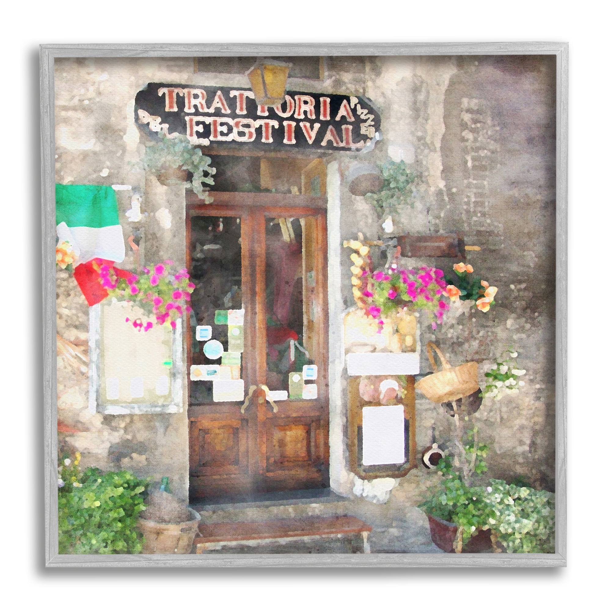 Stupell Industries Festive Italian Doorway Travel & Places Painting Gray Framed Art Print Wall Art, 12 x 12