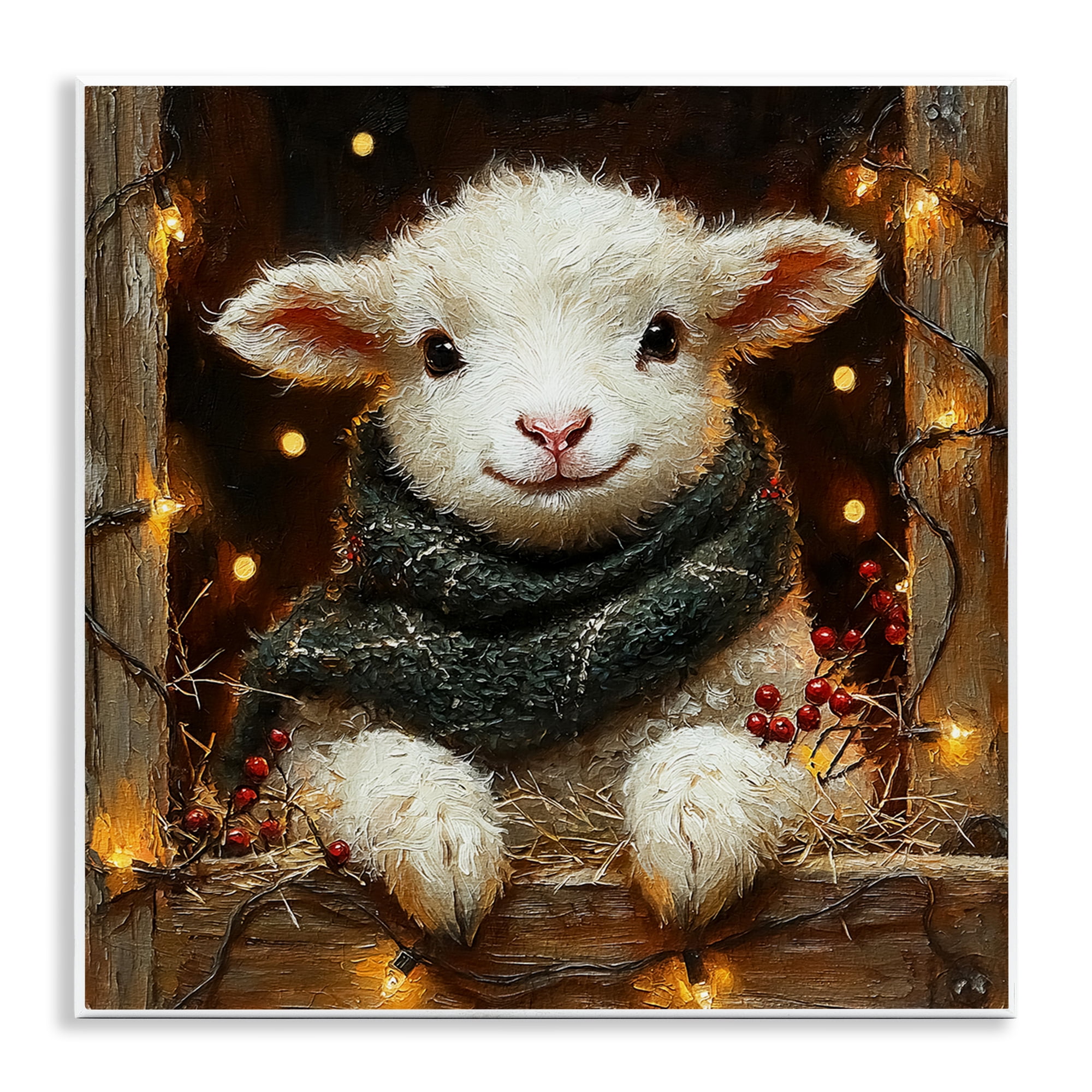 Stupell Festive Lamb with Holiday Lights Wall Plaque Art Design by Riley B - 12 x 12, image size:2000x2000