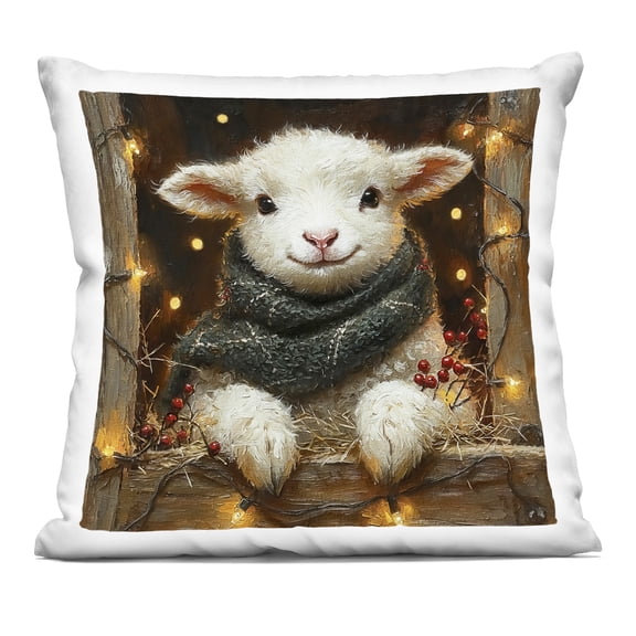Stupell Industries Festive Lamb with Holiday Lights Design by Riley B Throw Pillow