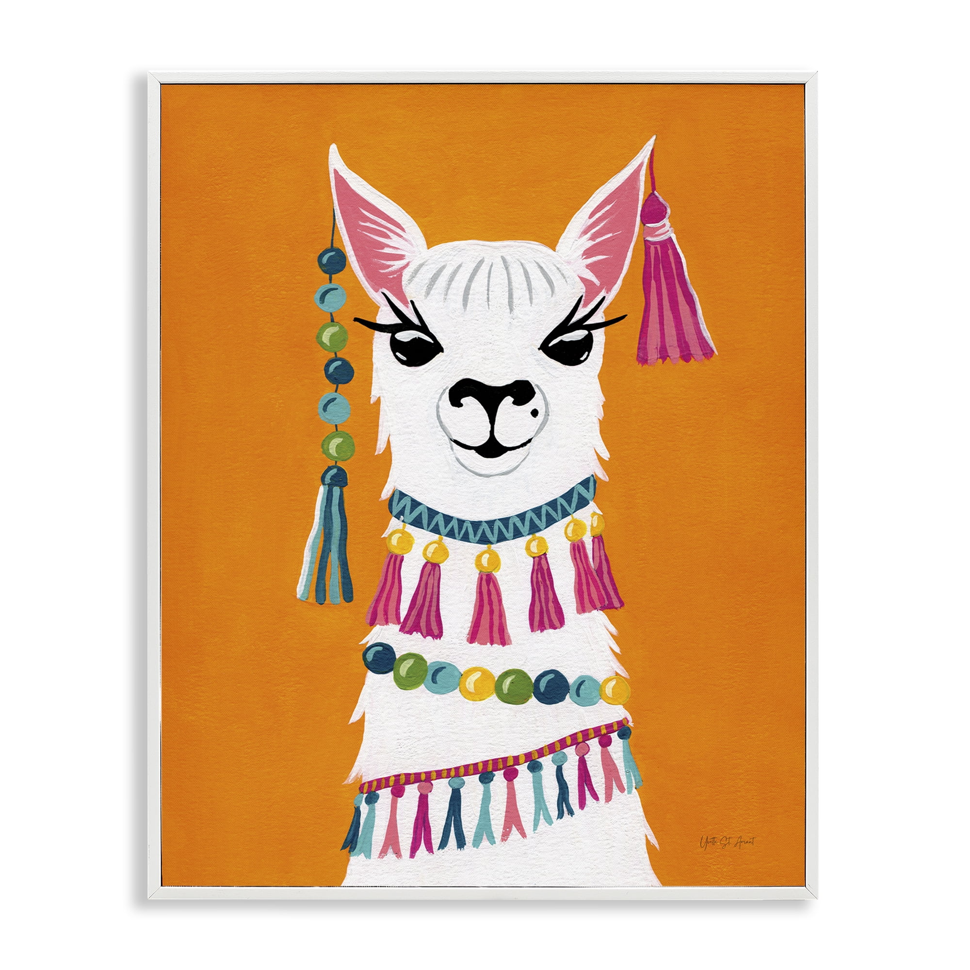 Stupell Industries Festive Llama Portrait Animals Painting White Framed Art Print Wall Art, 11 x 14